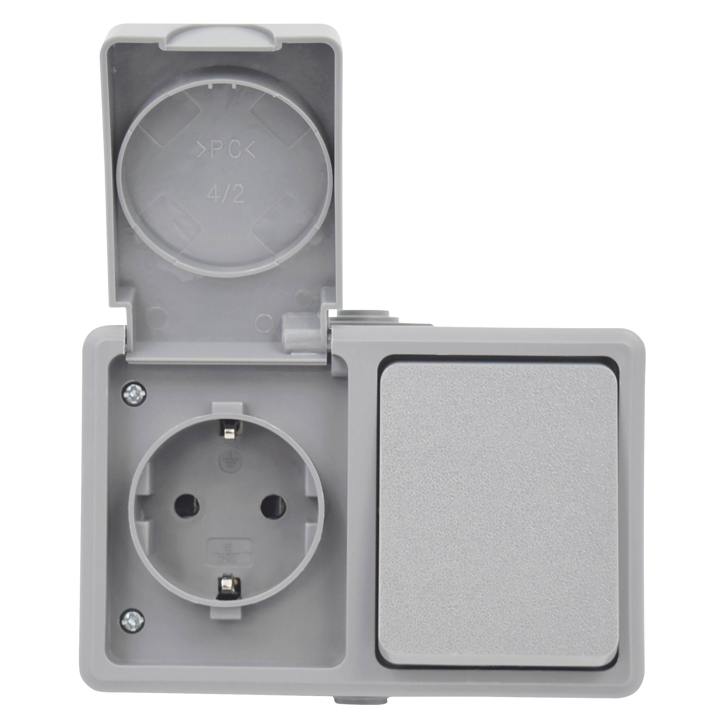 Feuchtraum Kombi-Dose McPower "Secure" 250V~, Schalter+Steckdose, IP44, AP, grau