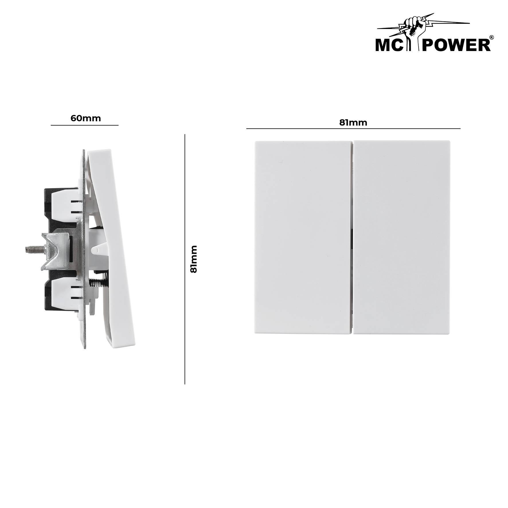 Serien-Schalter McPower "Shallow" 2-fach, 250V~/10A, UP, Steckanschluss, weiß