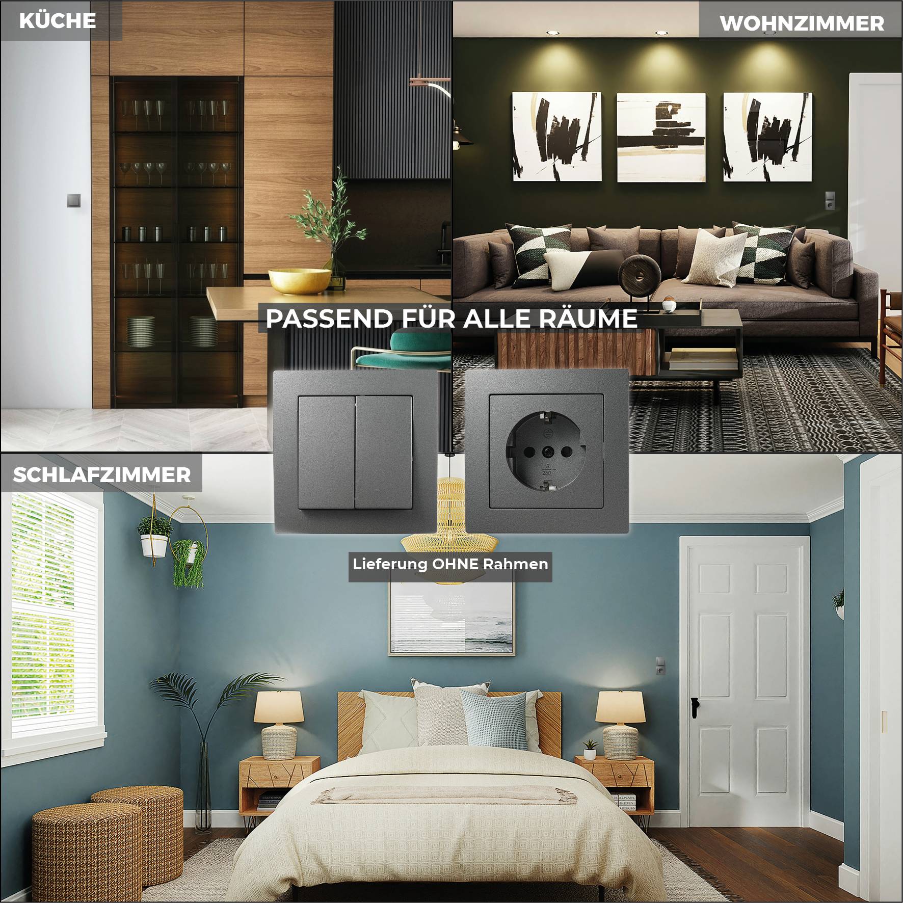 Serien-Schalter McPower "Flair", 2-fach, 250V~/10A, UP, anthrazit