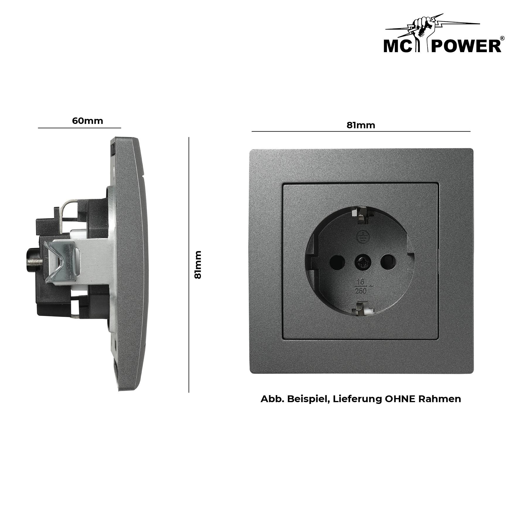 Schutzkontakt-Steckdose McPower "Flair" 250V~/16A, UP, Einsteckschutz, anthrazit