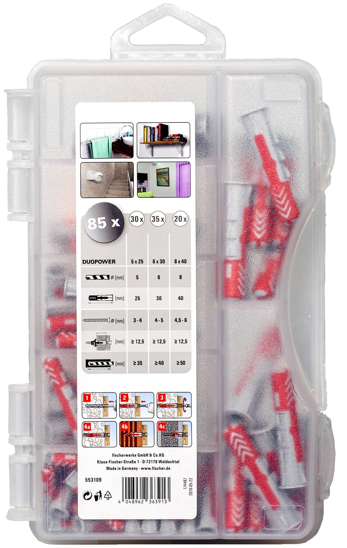 fischer 553109 - Dübel - Autoklaven-Porenbeton - Mauerziegel - Beton - Gipsblock