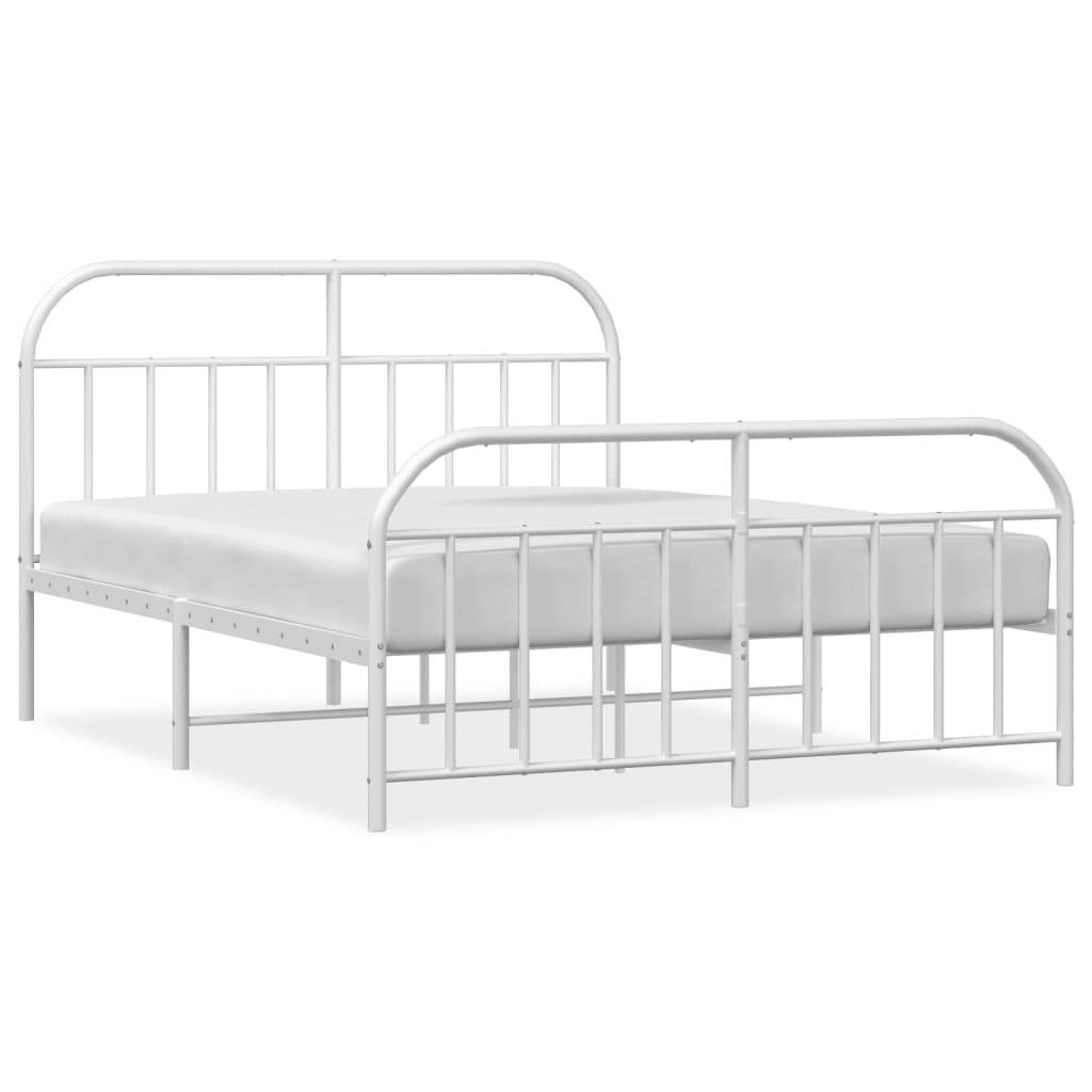 vidaXL Bettgestell mit Kopf- und Fußteil Metall Weiß 140x190 cm