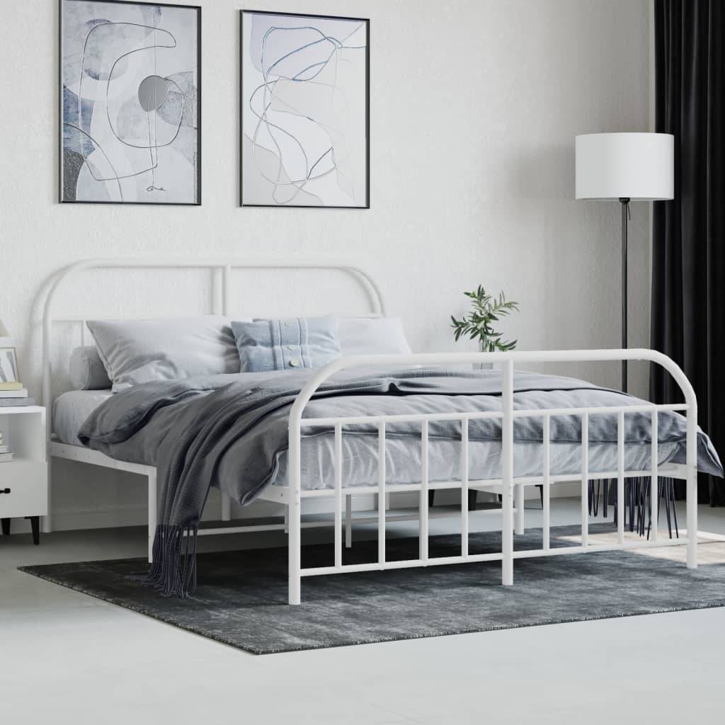 vidaXL Bettgestell mit Kopf- und Fußteil Metall Weiß 140x190 cm