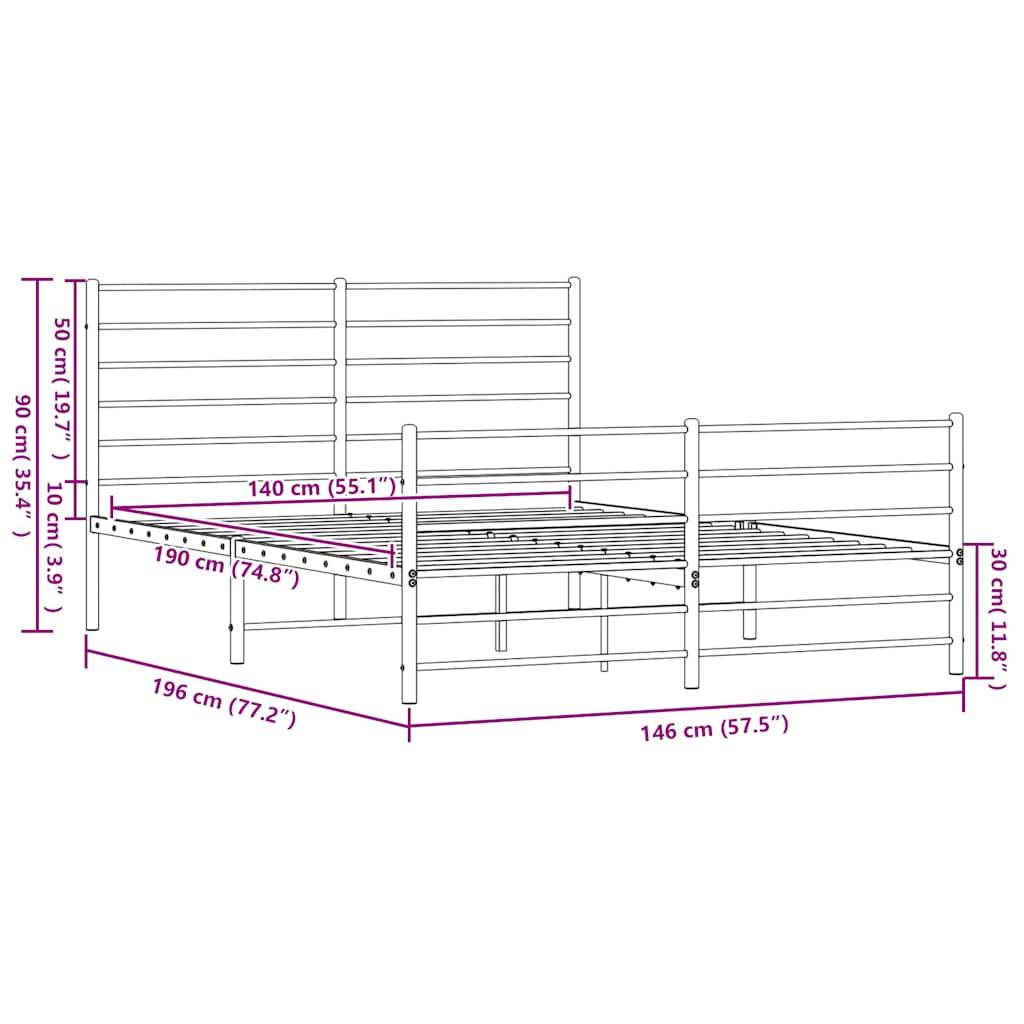 vidaXL Bettgestell mit Kopf- und Fußteil Metall Weiß 140x190 cm