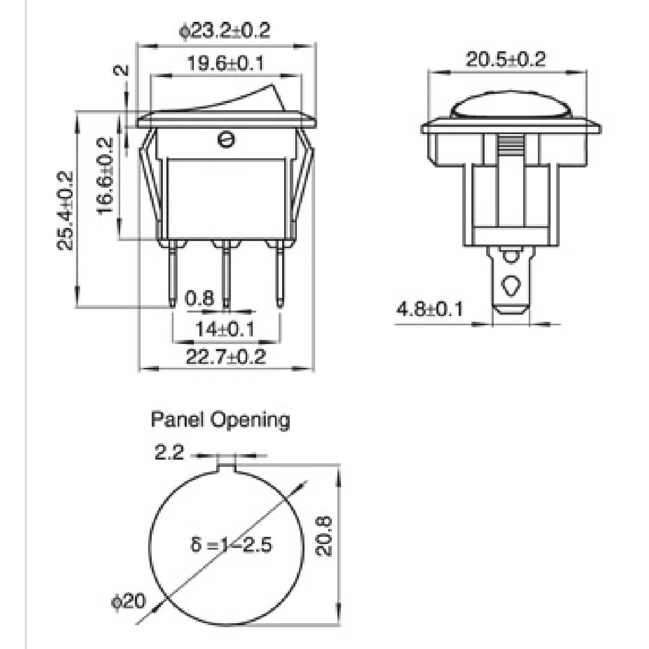 Kfz-Schalter McPower, rote LED, 12V/16A, 3-polig, Stellungen: EIN/AUS