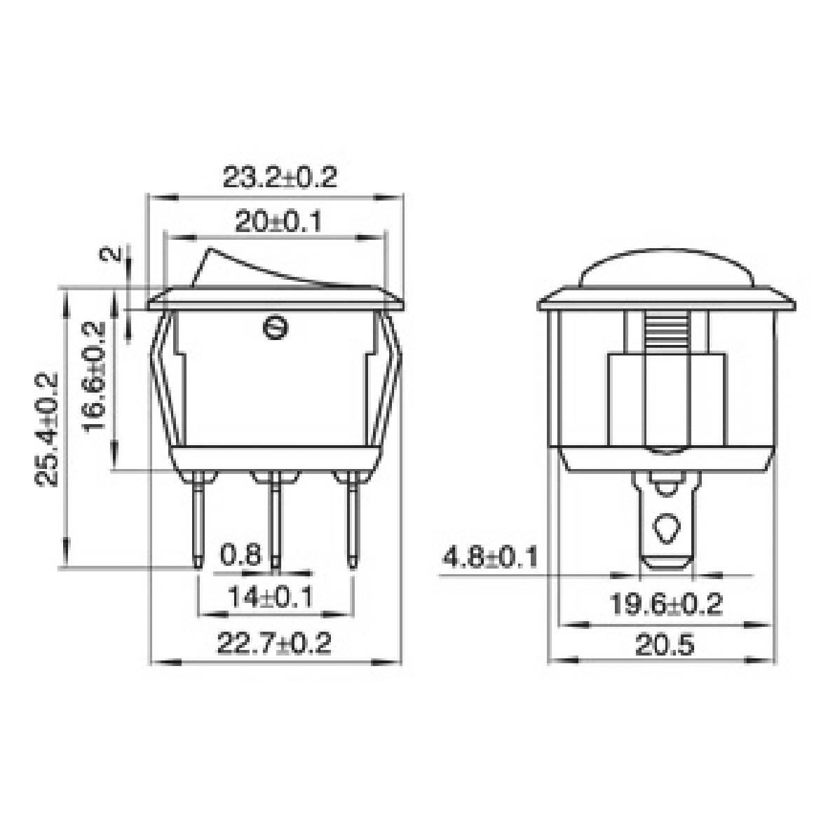 Wippenschalter McPower 3-polig, rote Wippe, beleuchtet, 250V/6A, Stellungen: EIN/AUS