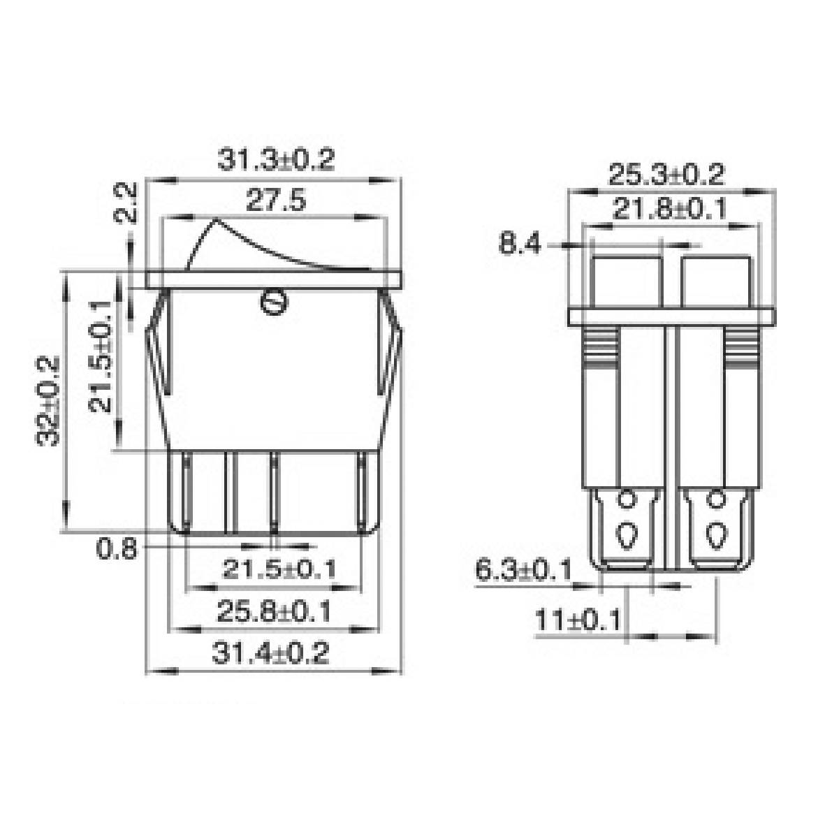 Wippenschalter McPower, 6-polig, rote Wippe, 250V/15A, Stellungen: EIN/AUS