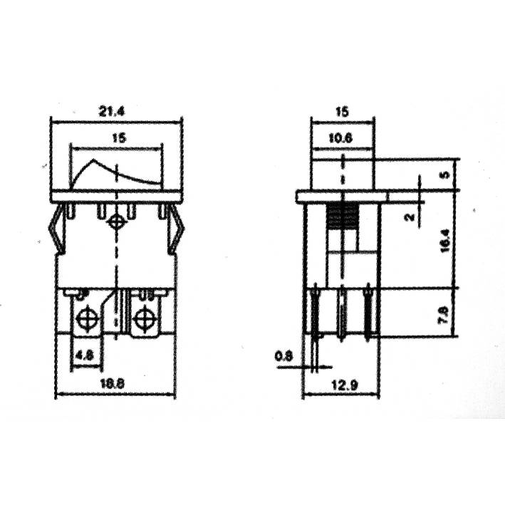 Mini-Wippenschalter McPower, 4-polig, rote Wippe, 250V /6,5A, Stellungen: EIN/AUS