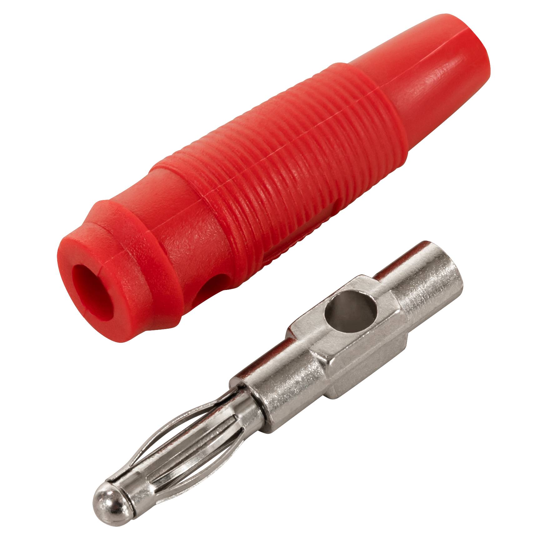 Bananen-Stecker McPower, 4 mm, Querloch, Druckfeder, rot