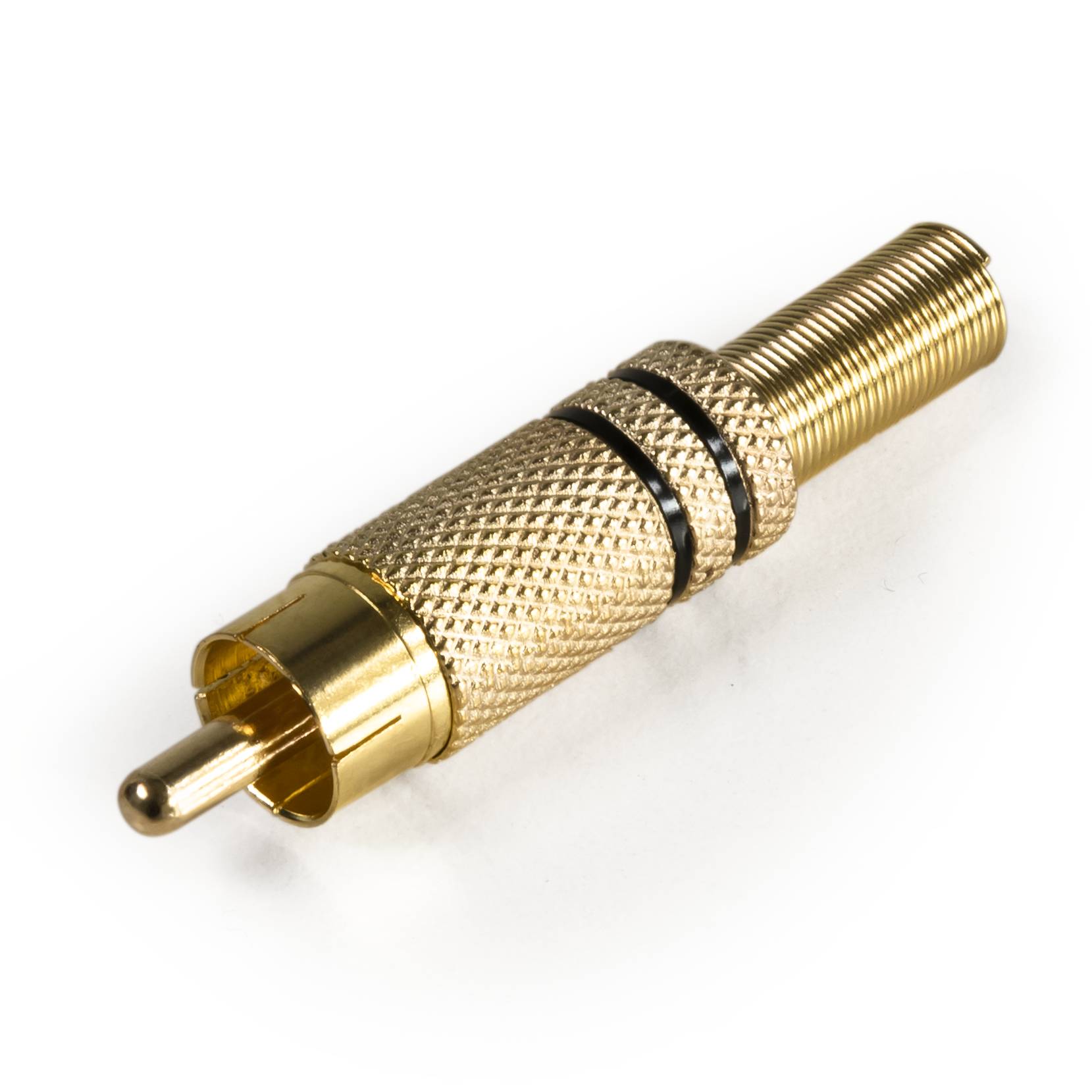 Cinch-Stecker HOLLYWOOD vergoldet mit Knickschutz, schwarz