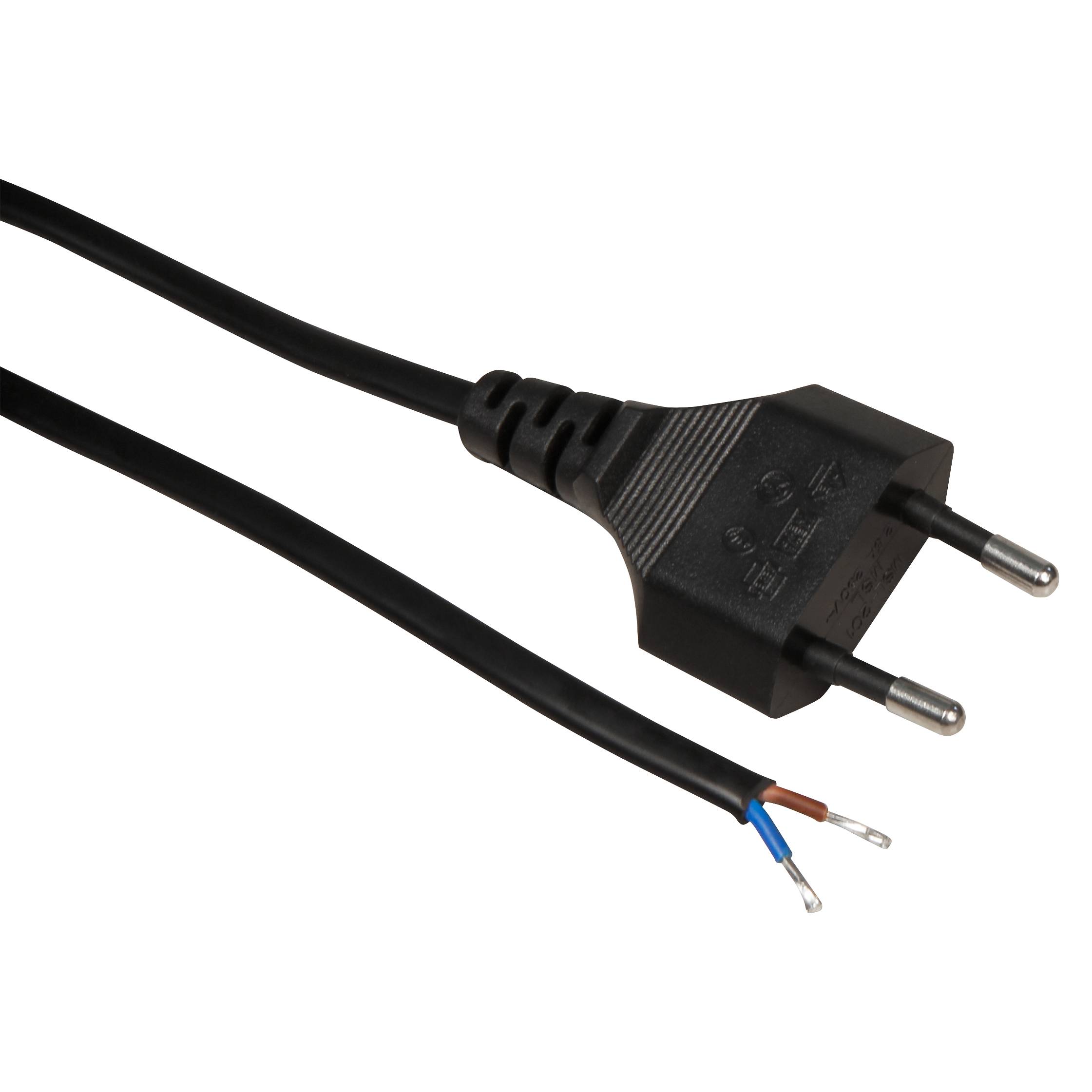 Euro-Netzkabel McPower mit Schnurschalter und blanken Enden, 2m, schwarz