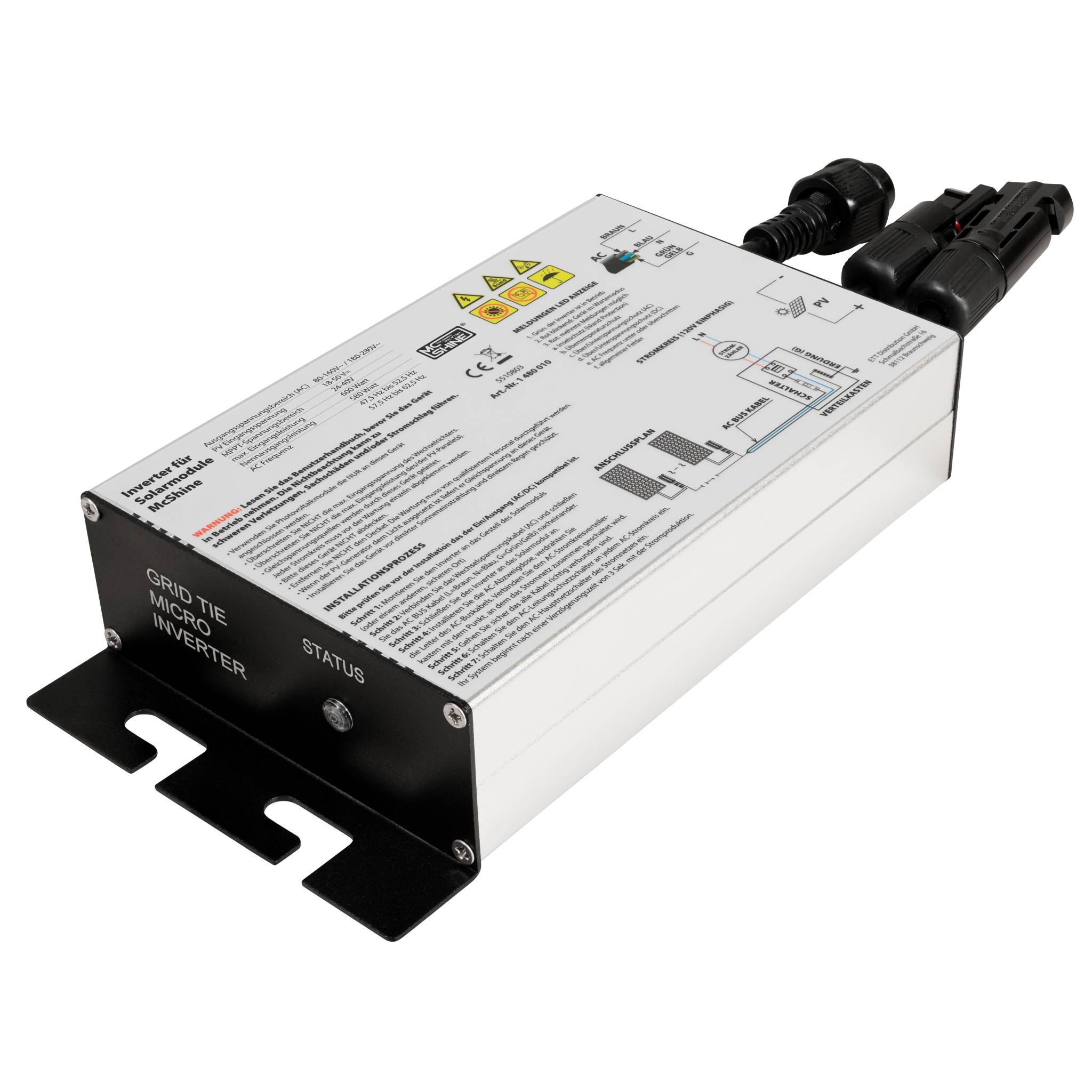 Wechselrichter für Solarmodule McShine, 600W, 5m Kabel