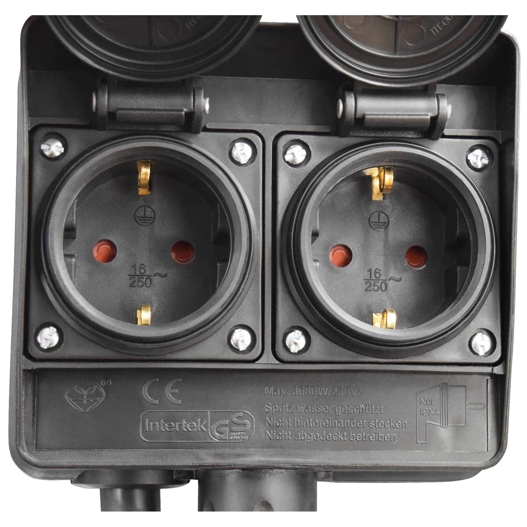 Gartensteckdose McPower, 4-fach, IP44, mit Erdpieß, 3m Kabel