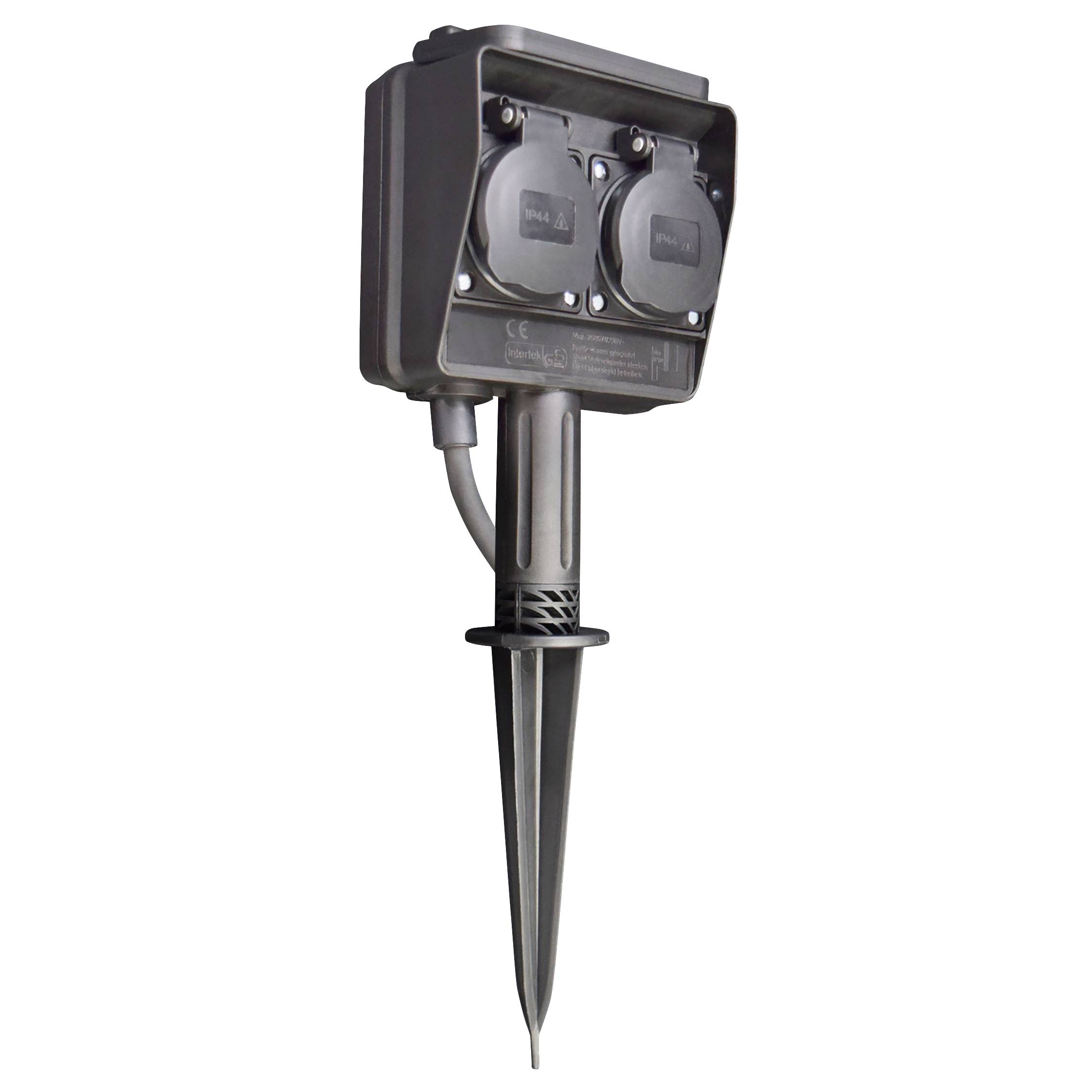 Gartensteckdose McPower, 2-fach, IP44, mit Erdpieß, 3m Kabel