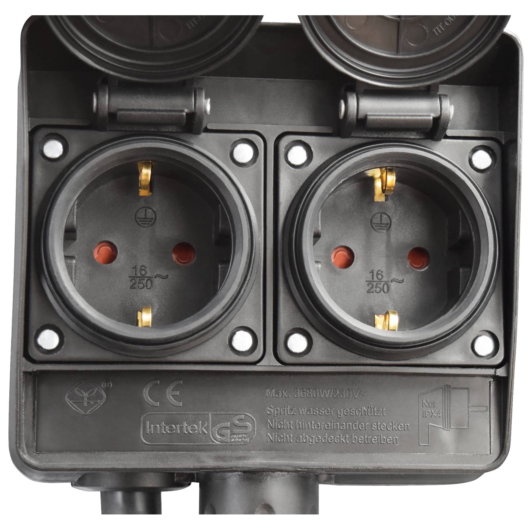 Gartensteckdose McPower, 2-fach, IP44, mit Erdpieß, 3m Kabel