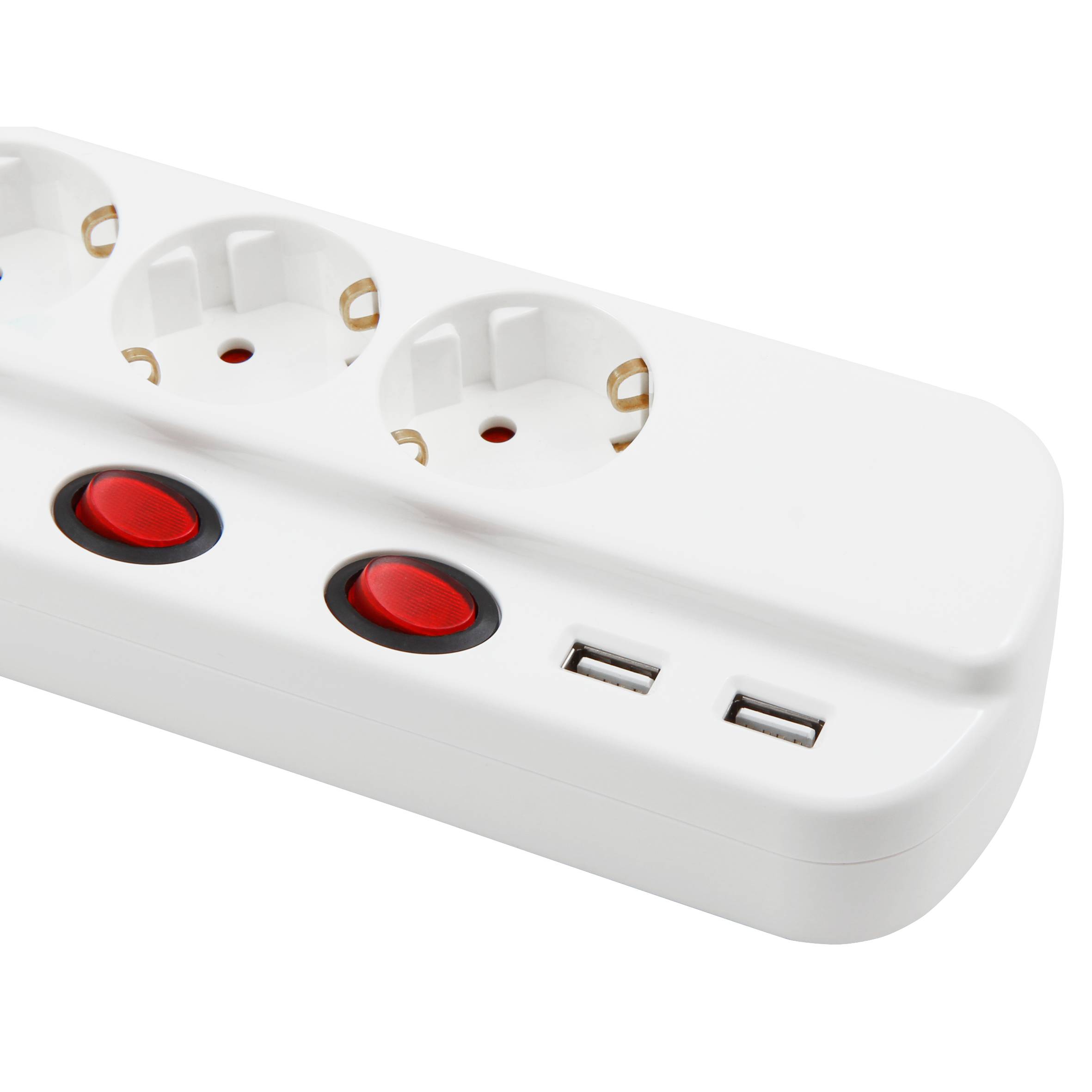 MCPOWER Steckdosenleiste, 5-fach, 2xUSB, Einzelschaltung, 1,5 m Zuleitung, weiß