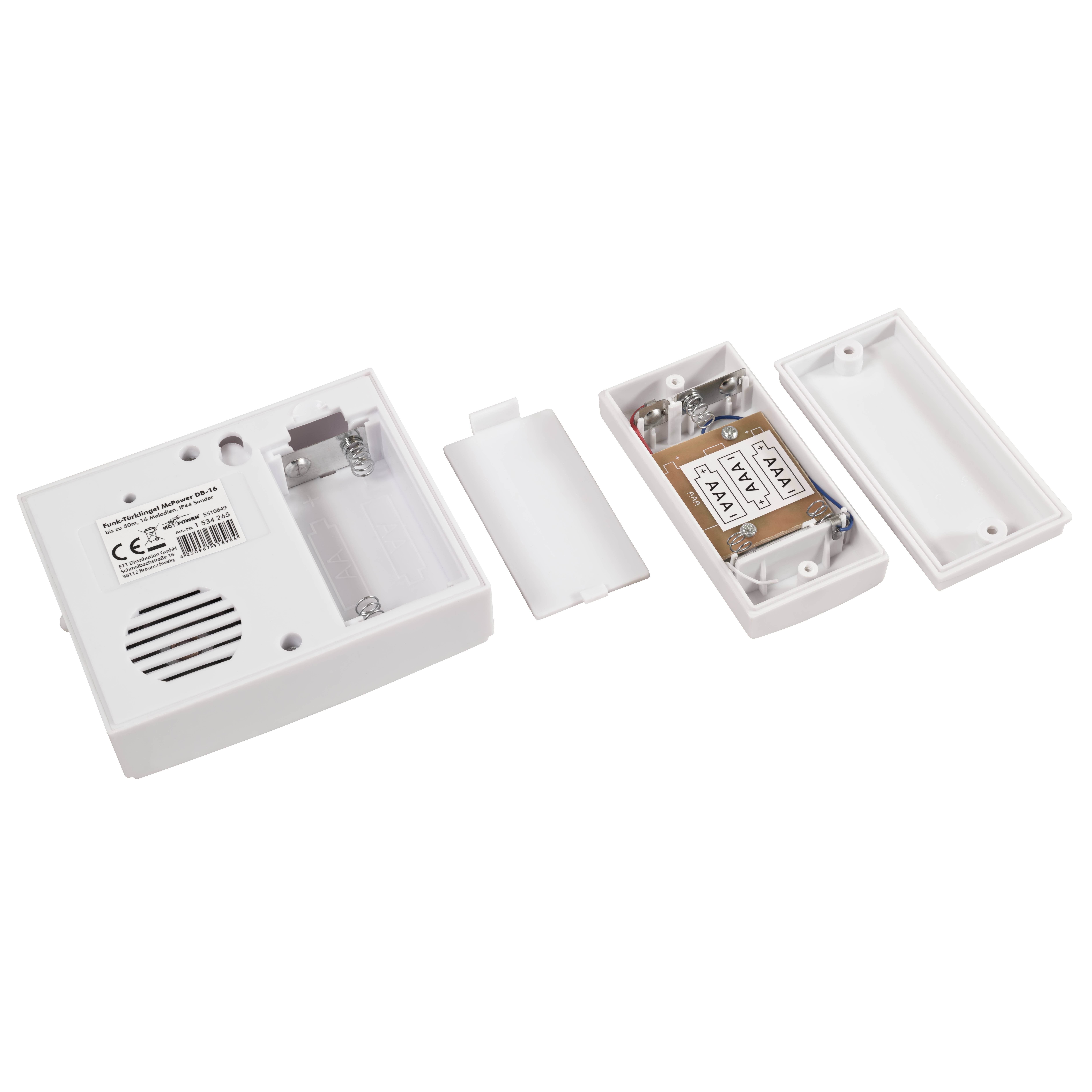 Funk-Türklingel McPower "DB-16" bis zu 50m, 16 Melodien, IP44 Sender