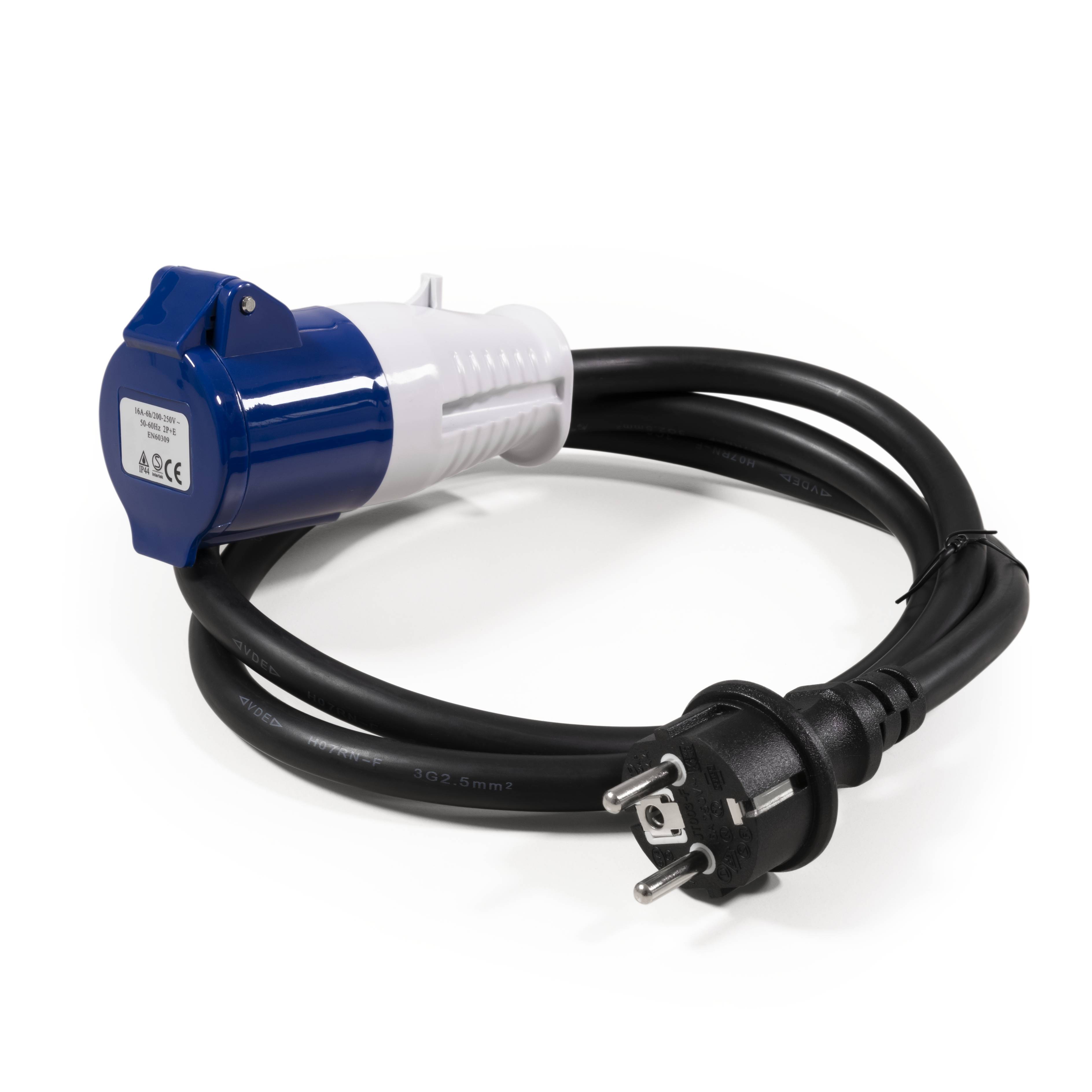 CEE-Kupplung auf Schutzkontakt-Stecker McPower, 1,5m H07RNG 3G2,5, 230V, IP44