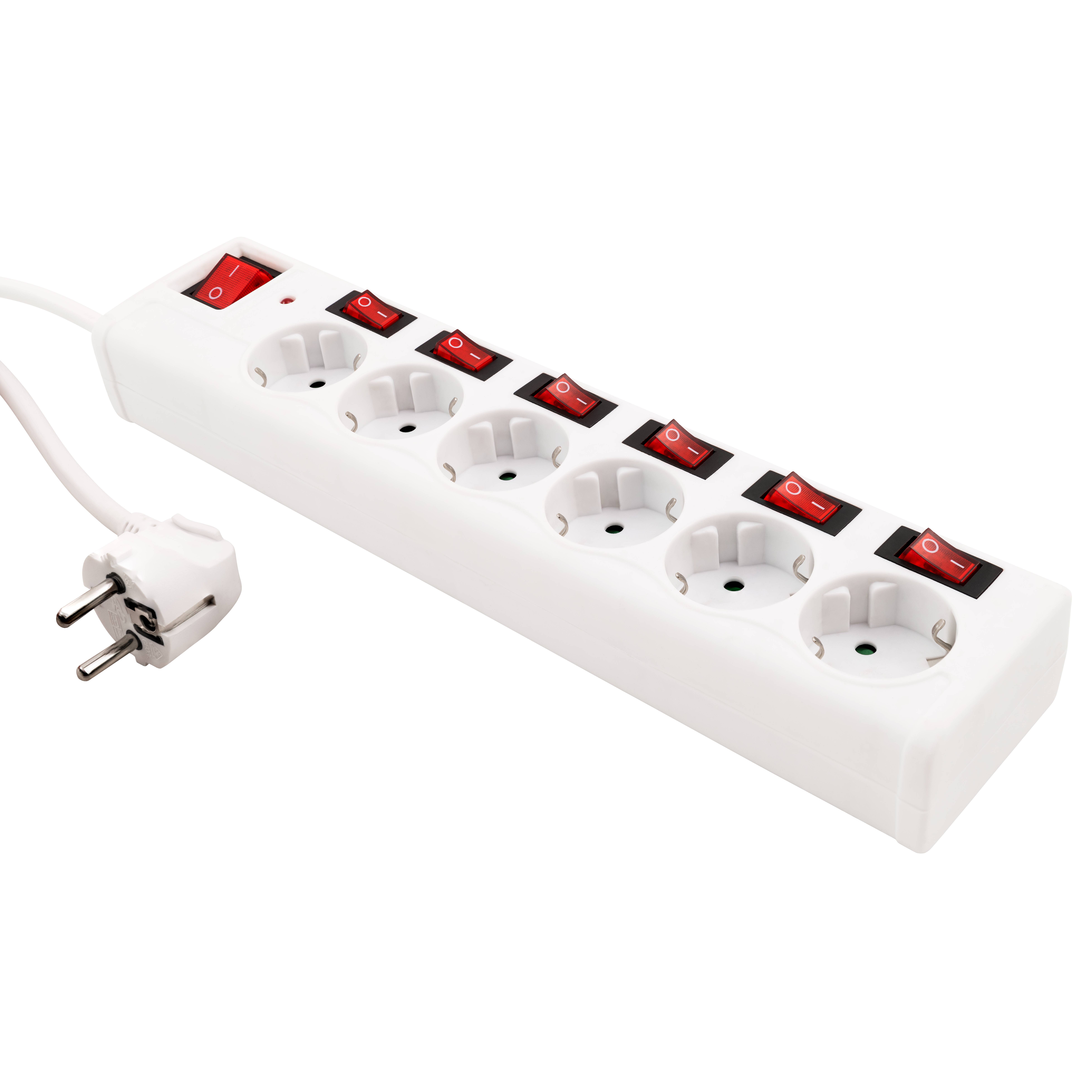 McPower - Steckdosenleist mit Einzelschaltung, 6-fach, weiß