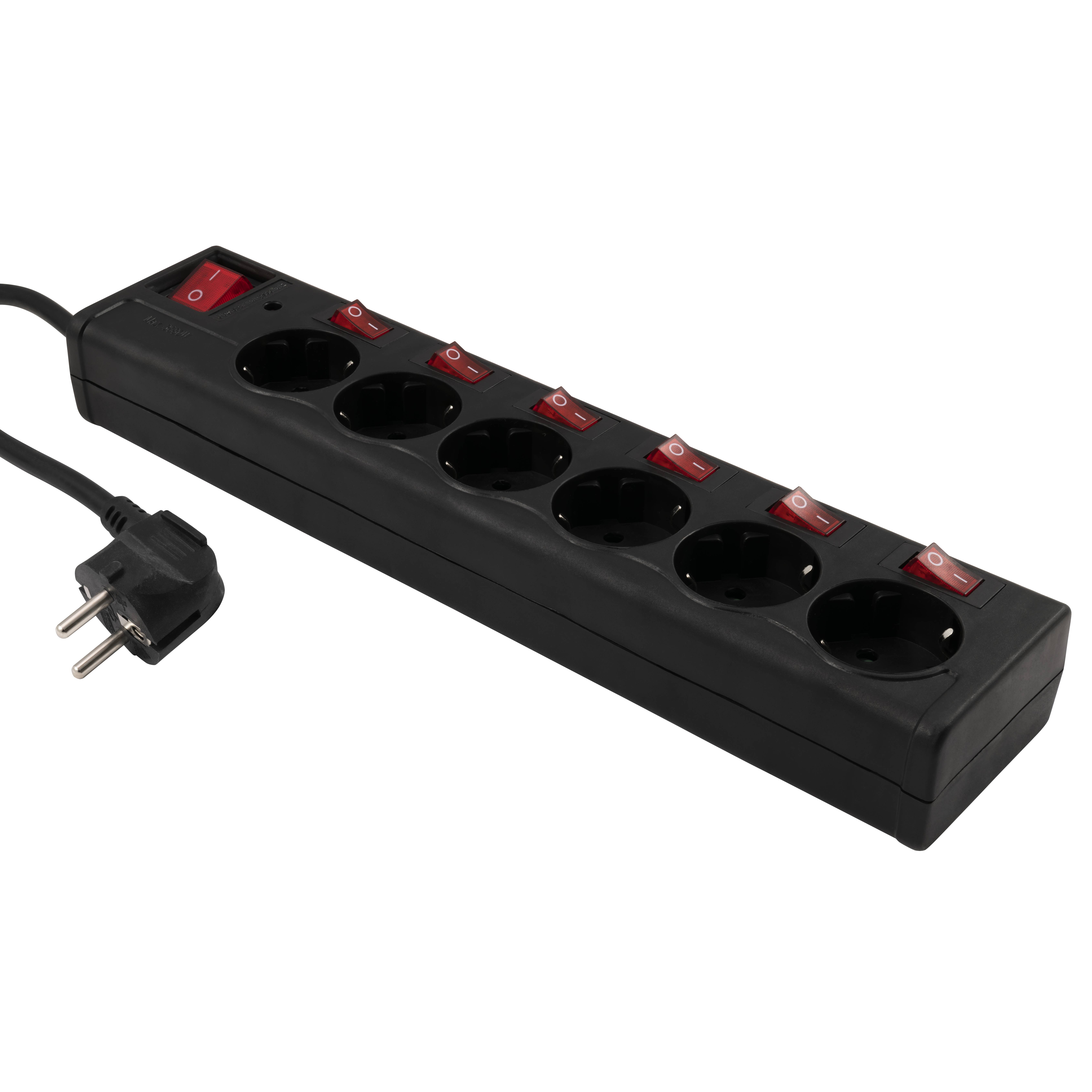 McPower - Steckdosenleist mit Einzelschaltung, 6-fach, schwa