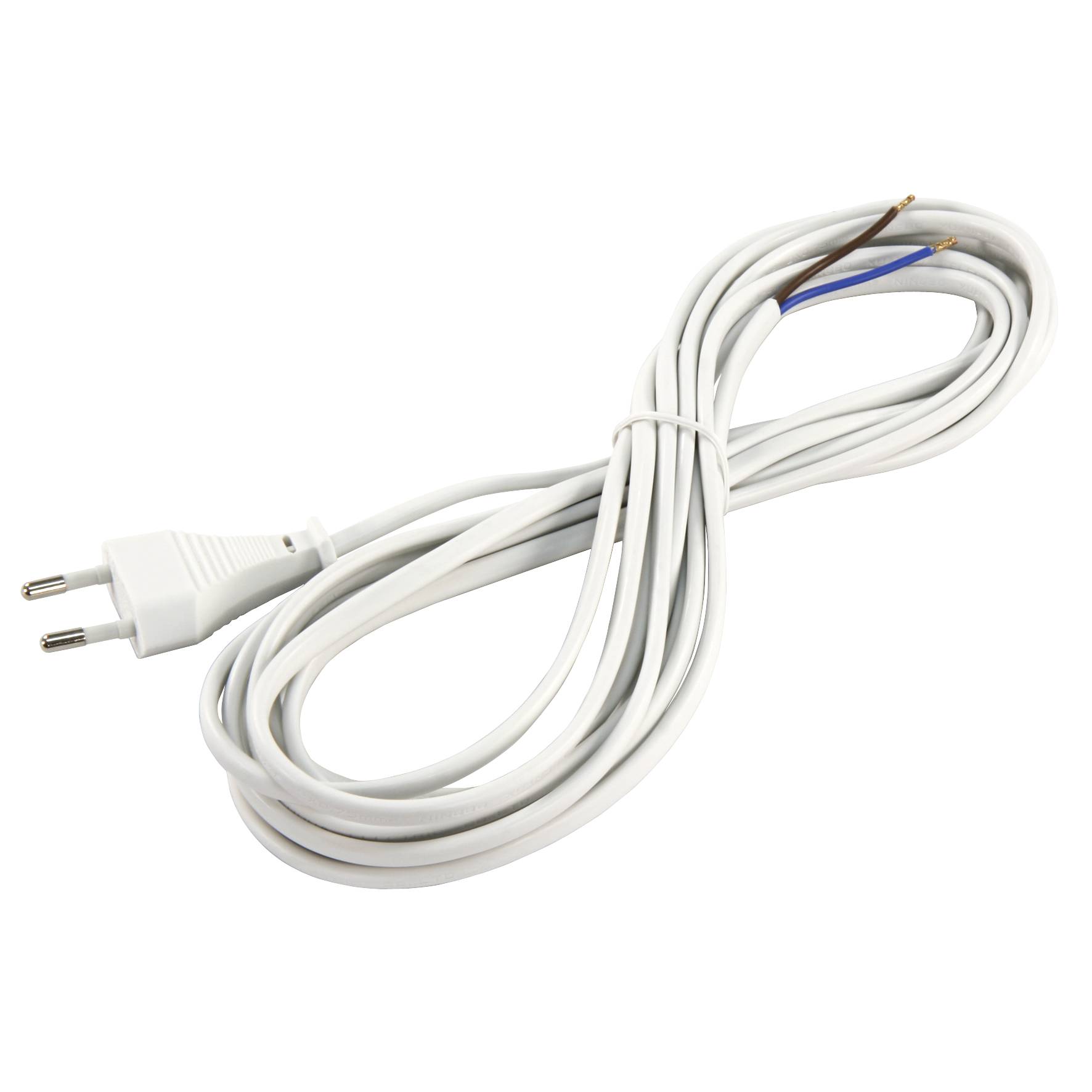 Euro-Netzkabel McPower mit blanken Enden Länge 5,0m, 2x0,75 mm², weiß