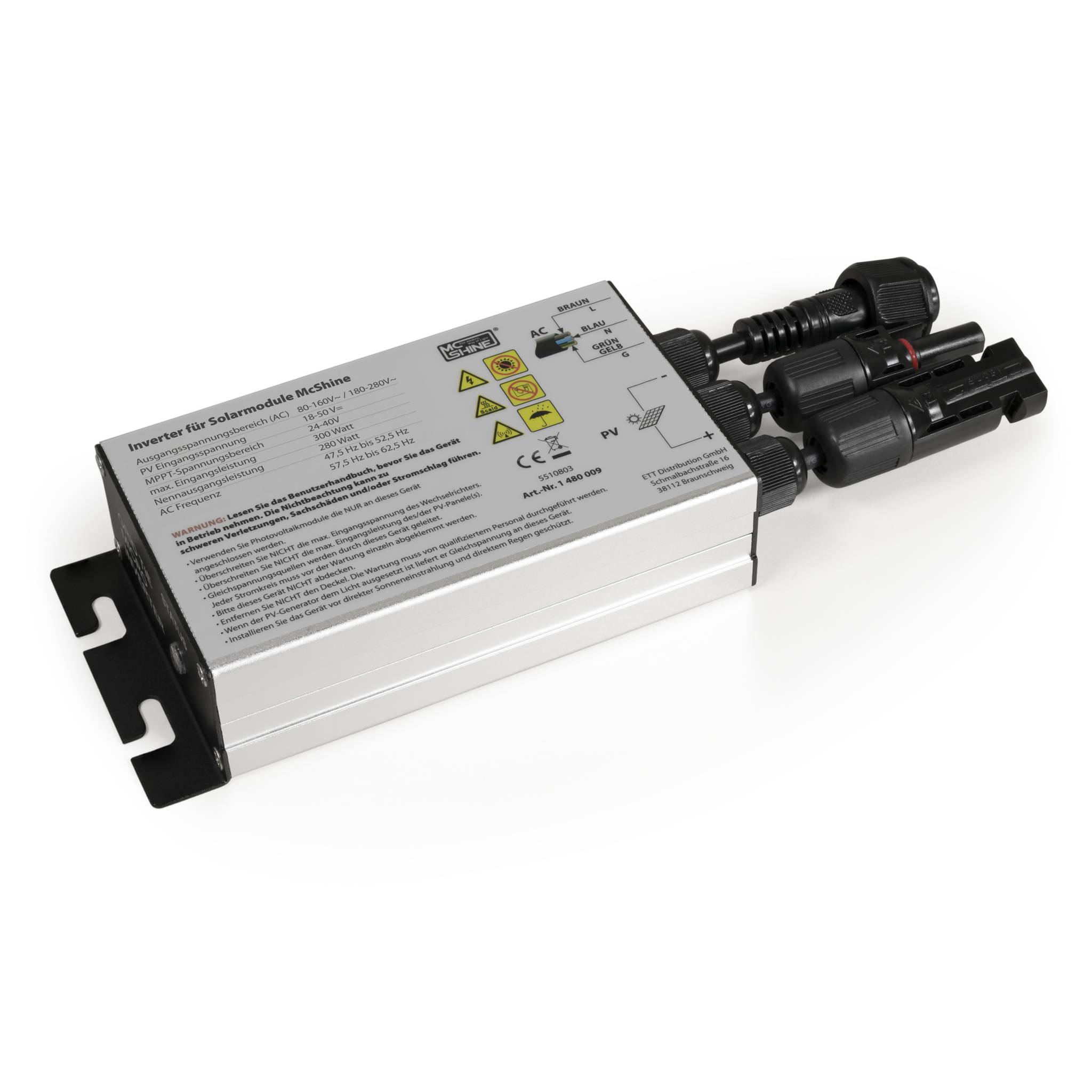 Wechselrichter für Solarmodule McShine, 300W, 5m Kabel