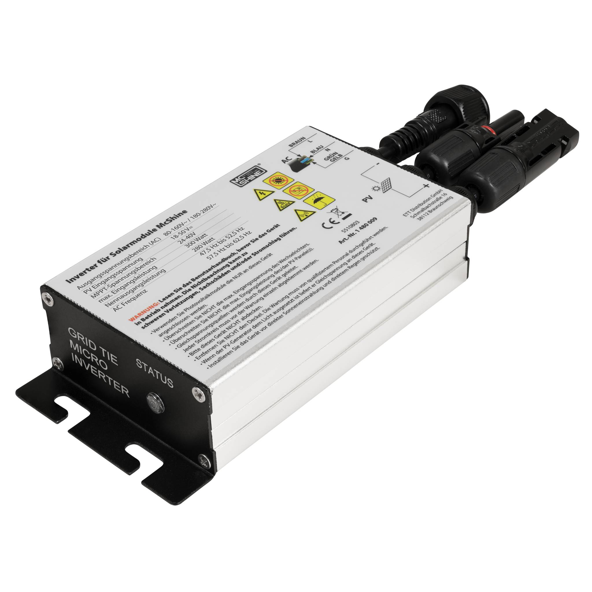 Wechselrichter für Solarmodule McShine, 300W, 5m Kabel