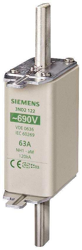 NH-Sicherungseinsatz, NH1, In: 100 A, aM, Un AC: 690 V, Stirnkennmelder, spannungsführende Grifflaschen