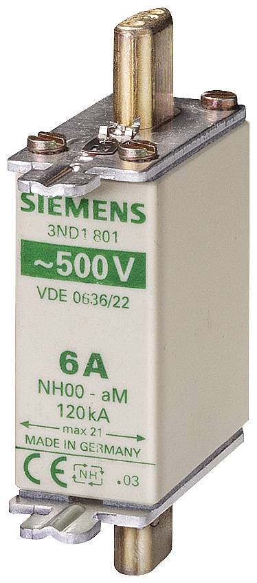 NH-Sicherungseinsatz, NH000, In: 63 A, aM, Un AC: 500 V, Stirnkennmelder, spannungsführende Grifflaschen