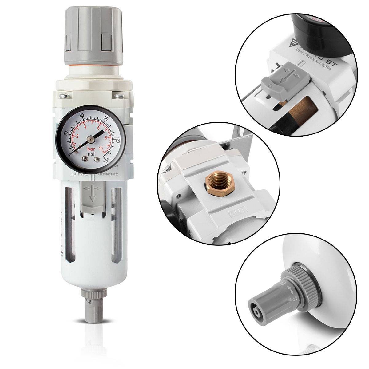 STAHLWERK Wasserabscheider Wartungseinheit Druckluft Druckregler 10,5 bar 1/4"