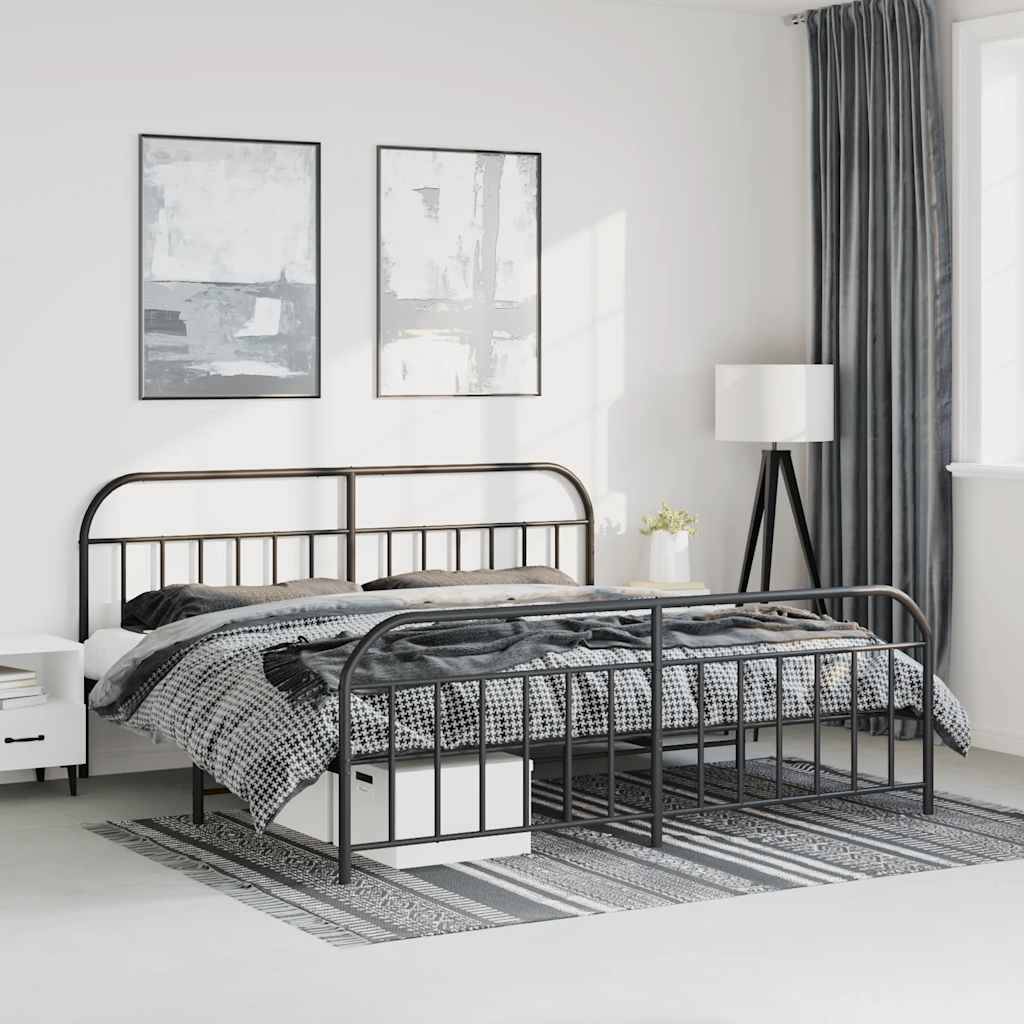vidaXL Bettgestell mit Kopf- und Fußteil Metall Schwarz 193x203 cm
