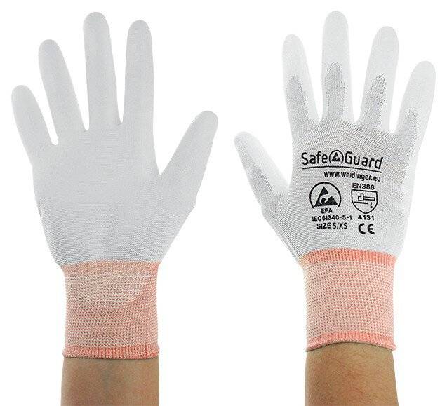 ESD-Handschuh, weiß/orange, beschichtete Handflächen, Nylon/, XS