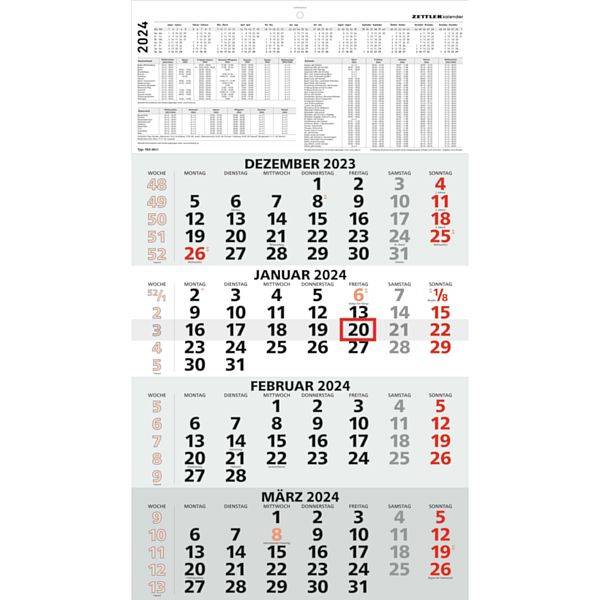 4-Monats-Kalender 2024 schwarz / rot Zettler 959-0011