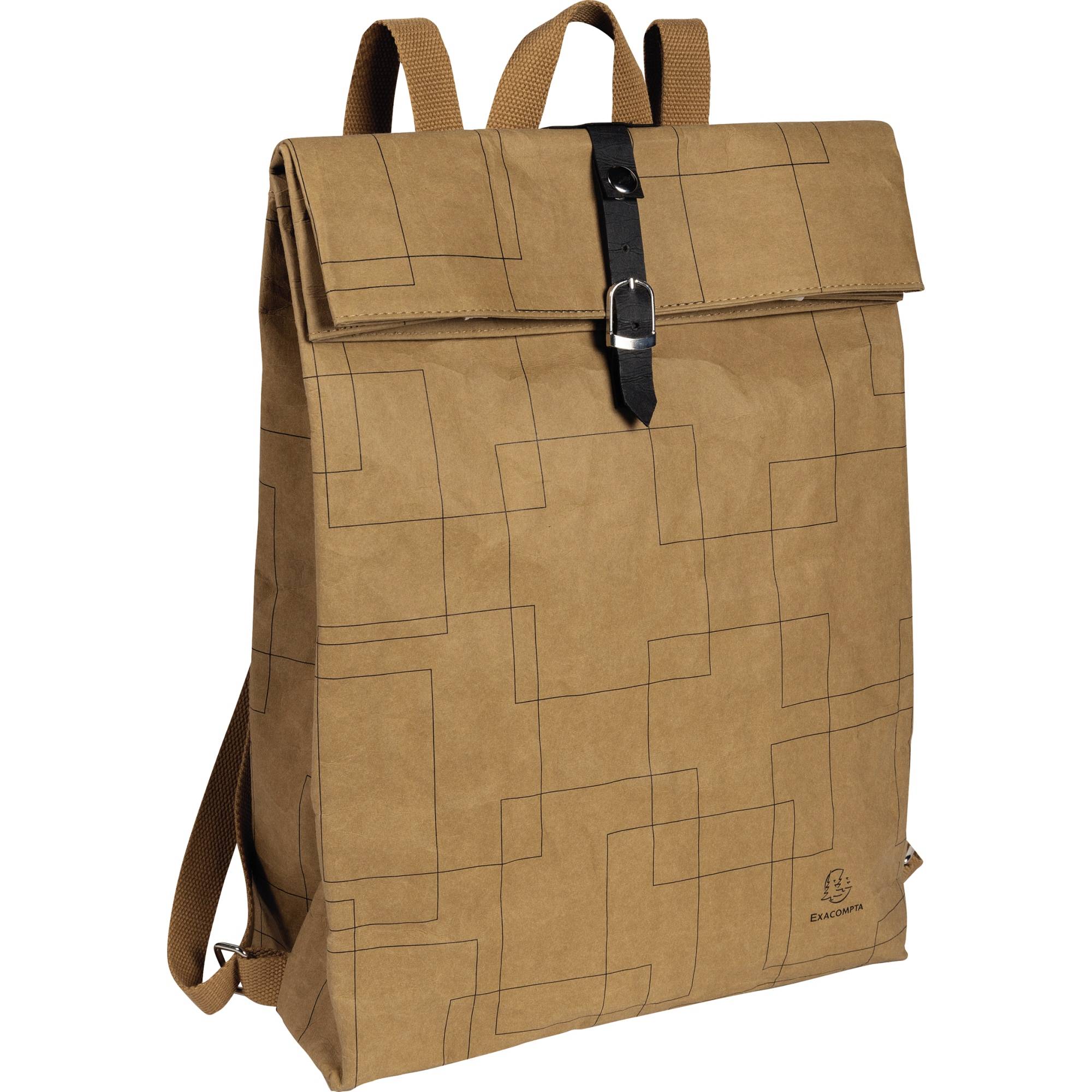 Exacompta 17640E Rucksack 32x44x12cm aus Papier in Lederoptik, Serie Eterneco - Braun geometrische Motive