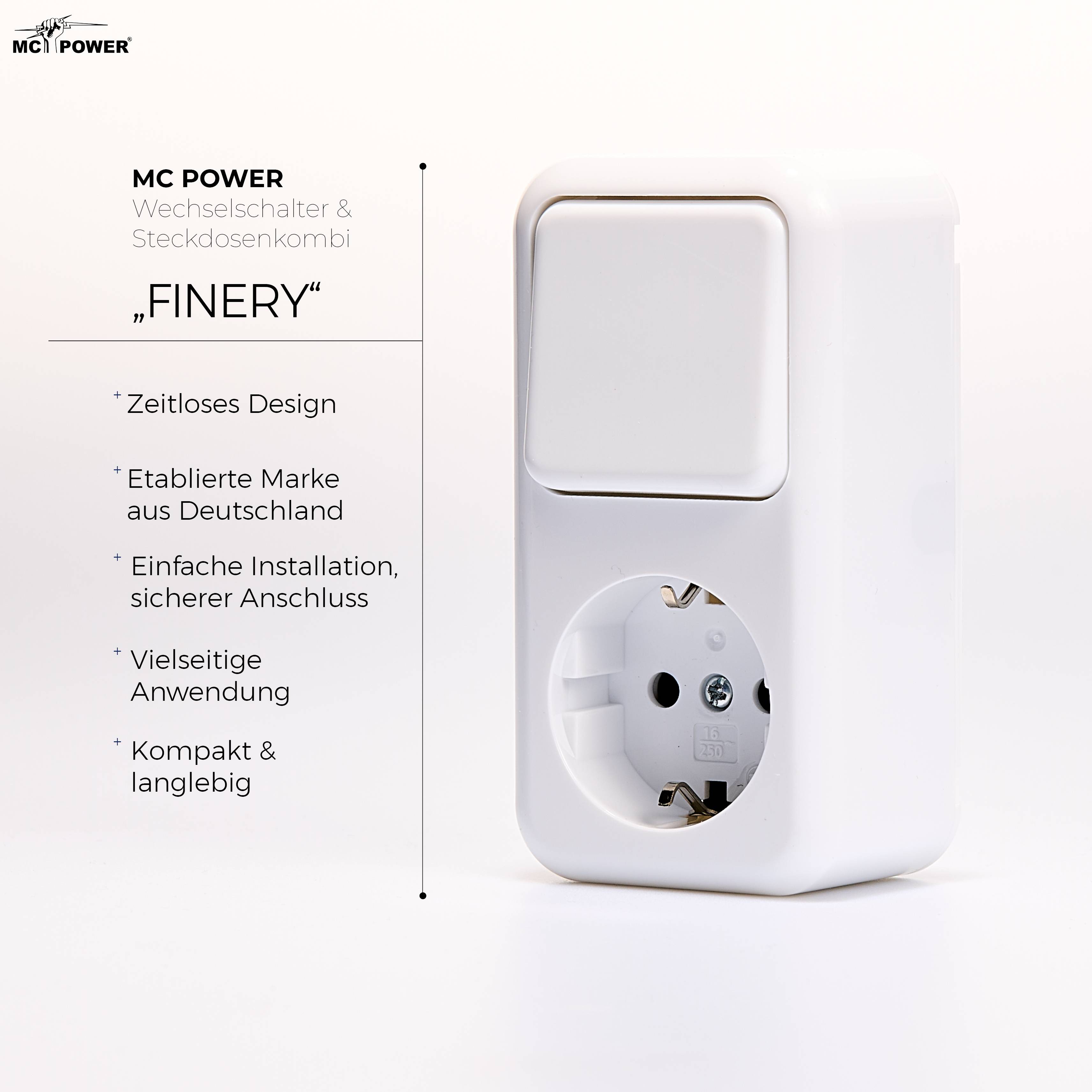 Wechselschalter & Steckdosenkombination McPower "Finery", AP, weiß