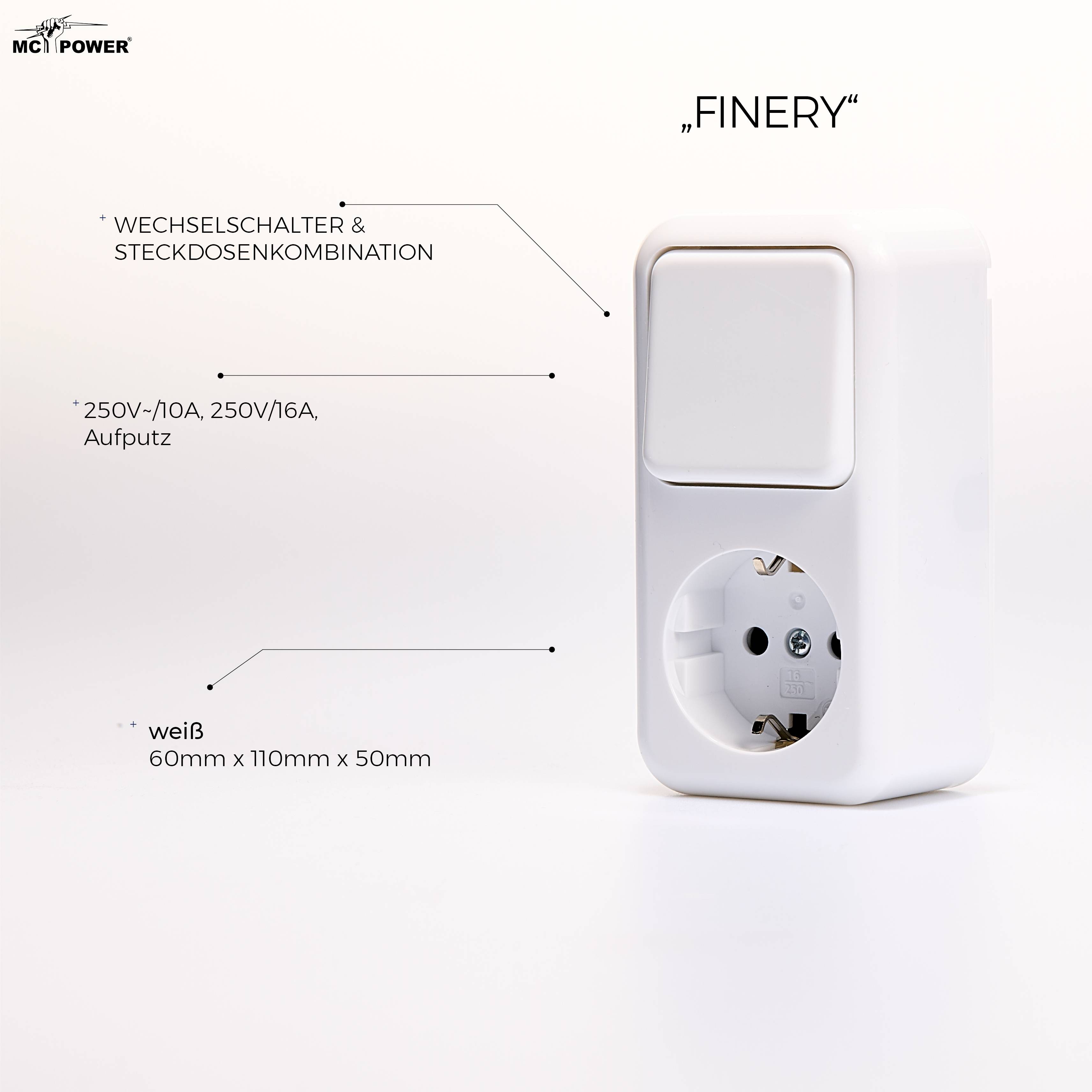 Wechselschalter & Steckdosenkombination McPower "Finery", AP, weiß