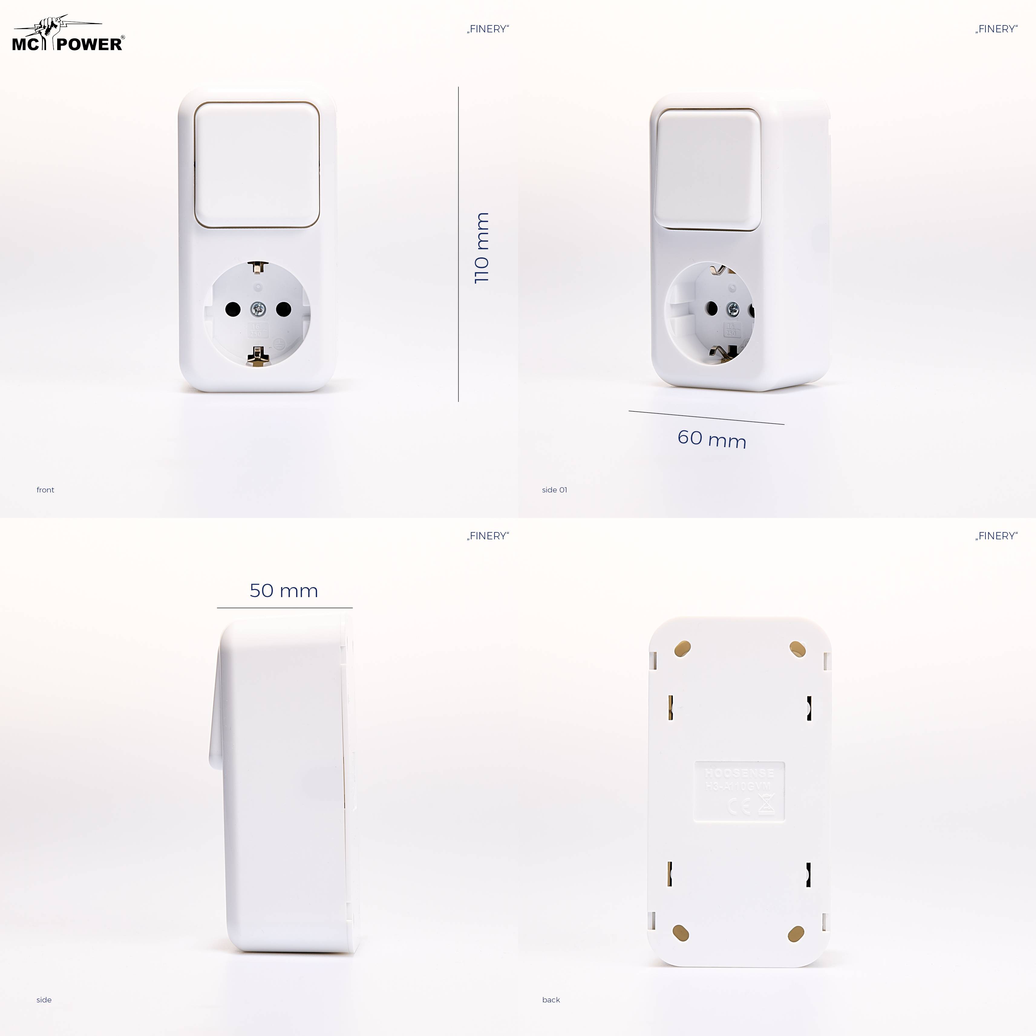 Wechselschalter & Steckdosenkombination McPower "Finery", AP, weiß
