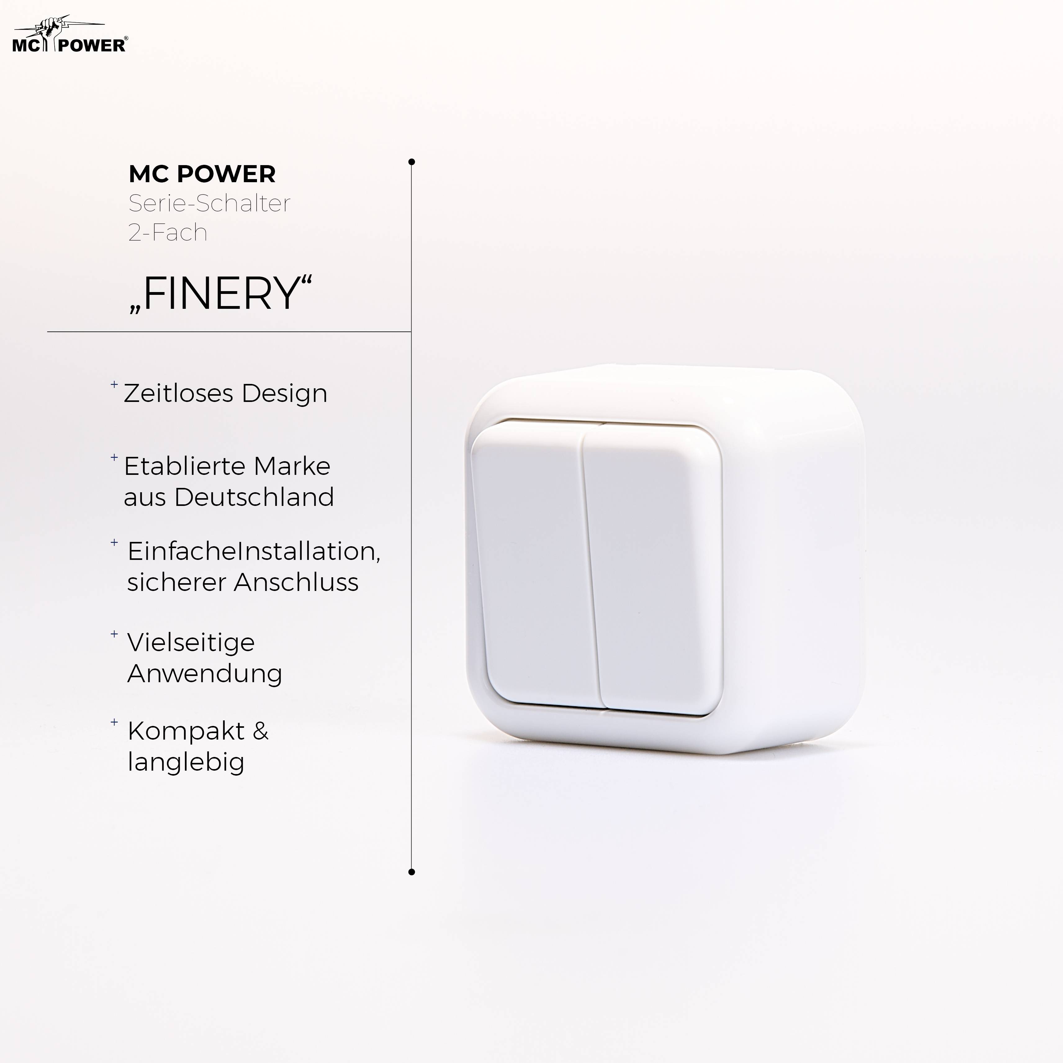 Serien-Schalter McPower "Finery", 2-fach, 250V/10A, AP, weiß
