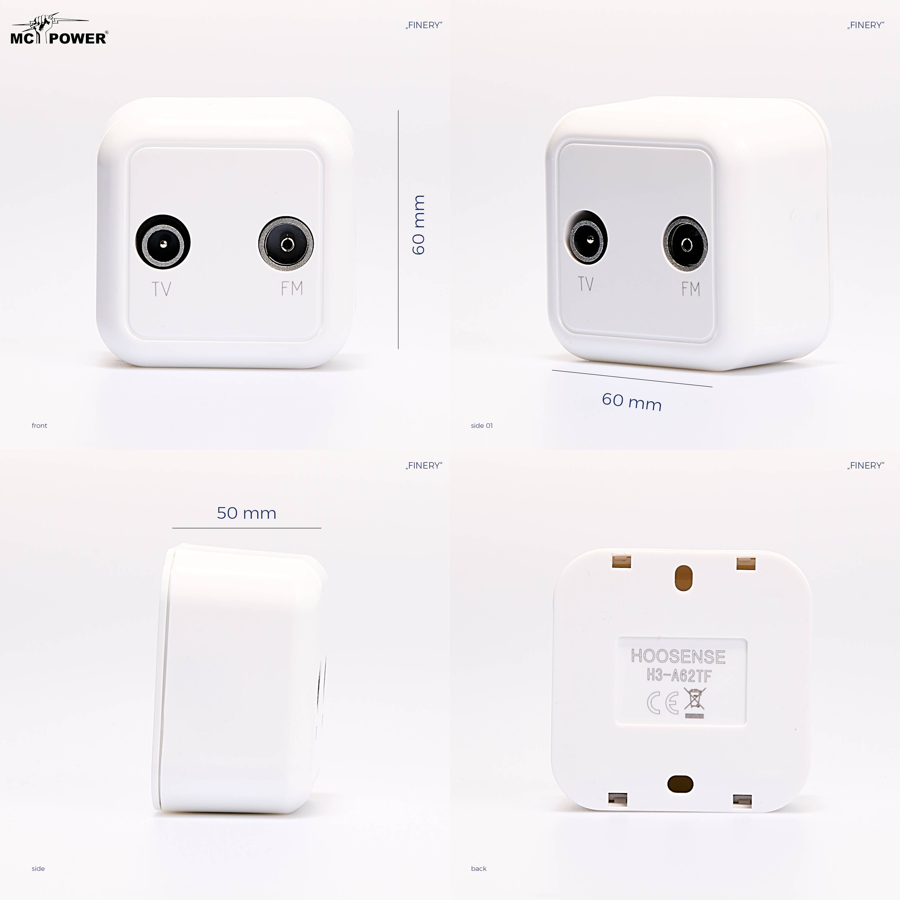 Antennendose McPower "Finery" für TV, Radio und Sat, AP, weiß