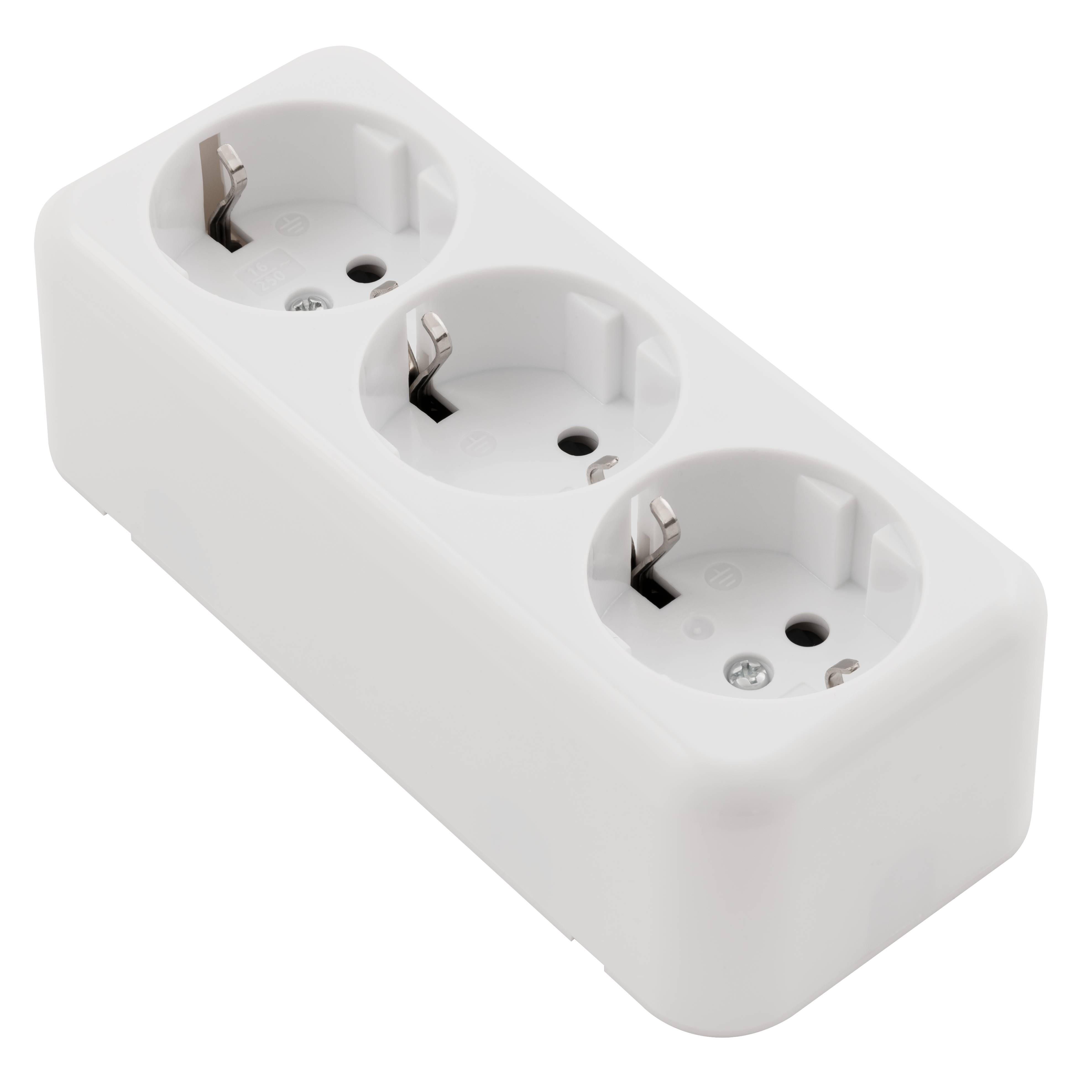 Schutzkontakt-Steckdose 3-fach McPower "Finery", 250V/16A, AP, Einsteckschutz, weiß