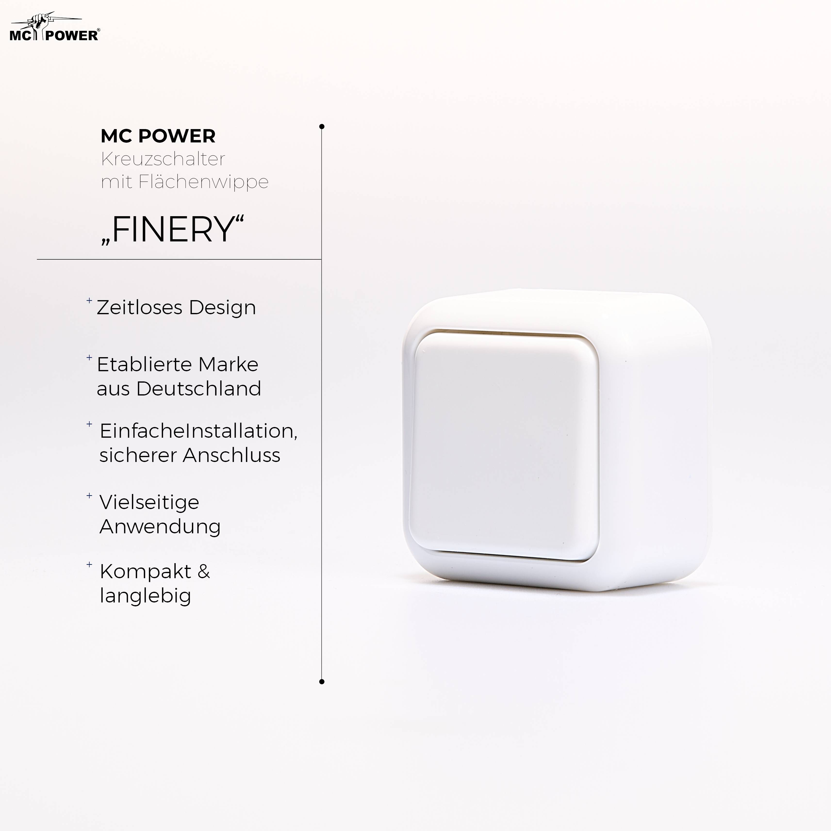 Kreuzschalter McPower "Finery", 250V/10A, AP, weiß