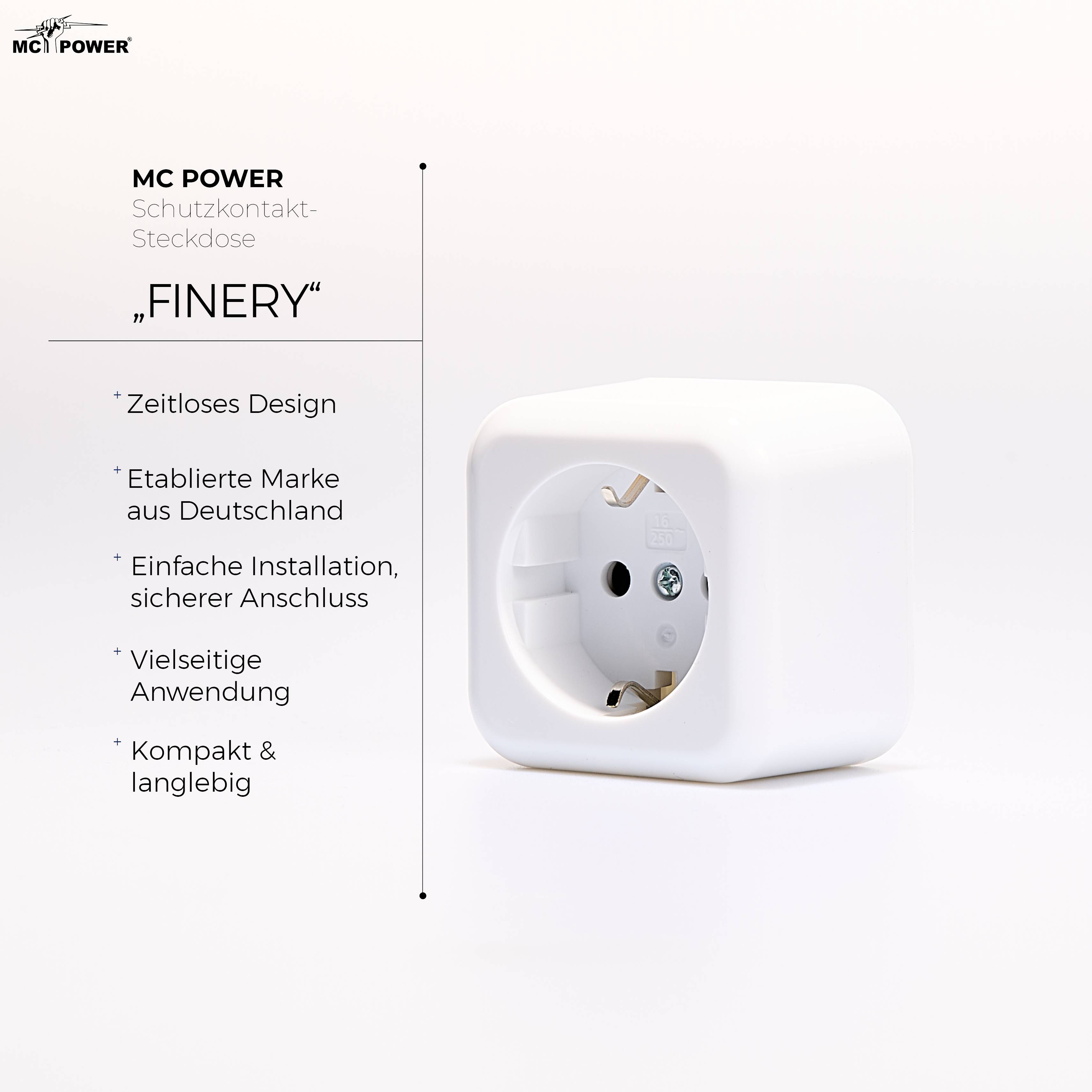 Schutzkontakt-Steckdose McPower "Finery", 250V/16A, AP, Einsteckschutz, weiß