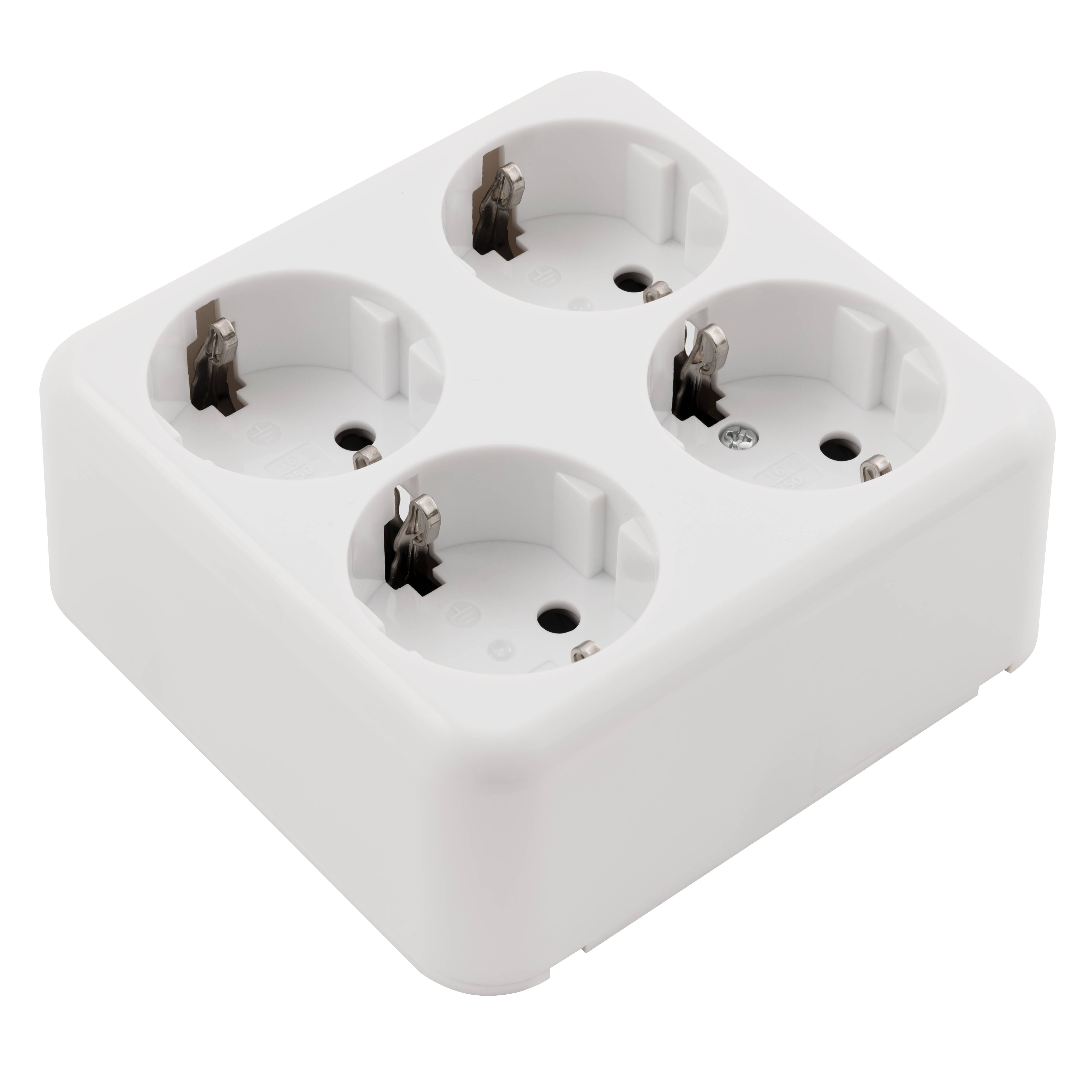 Schutzkontakt-Steckdose 4-fach McPower "Finery", 250V/16A,AP,Einsteckschutz,weiß