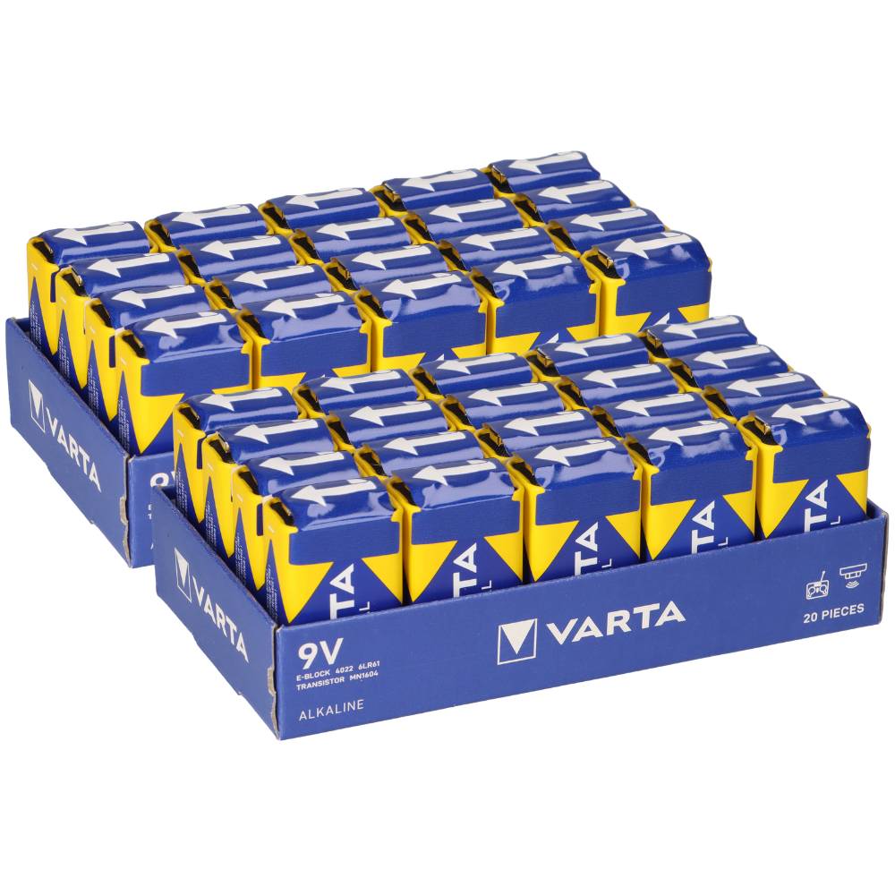 40x VARTA 4022 Industrial 9V Block Batterie 6LR61 - passend für Gewerbe, Service & Rauchmelder