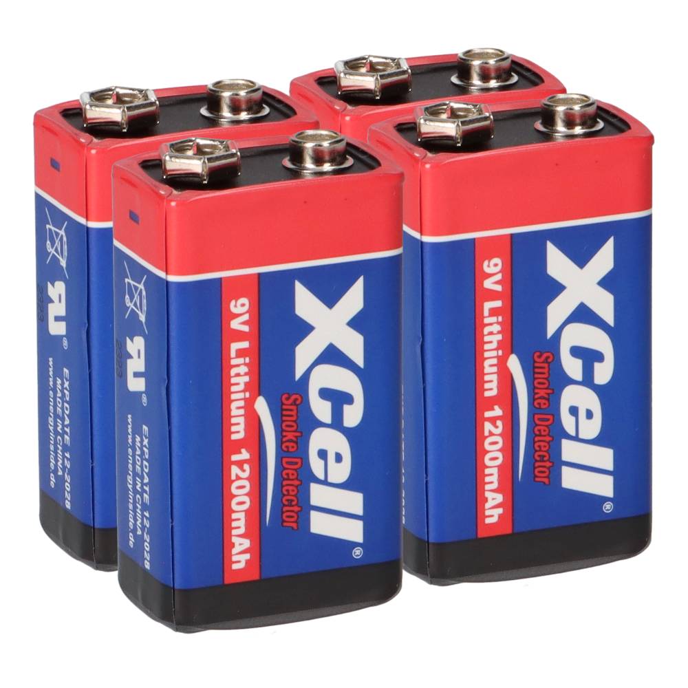 4x XCell Lithium 9V Block Batterie 1200mAh für Rauchmelder - passend für Rauchmelder & Sicherheitstechnik