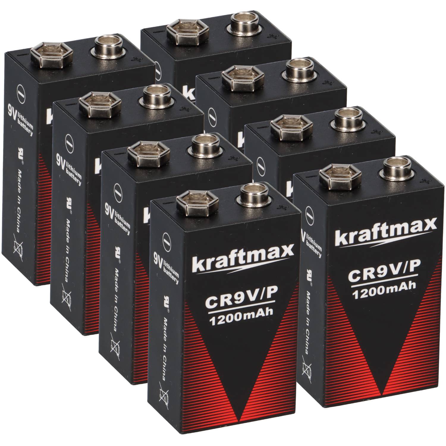 8x Kraftmax Lithium 9V Block Hochleistungs- Batterien für Rauchmelder Feuermelder - 10 Jahre Batterie Lebensdauer