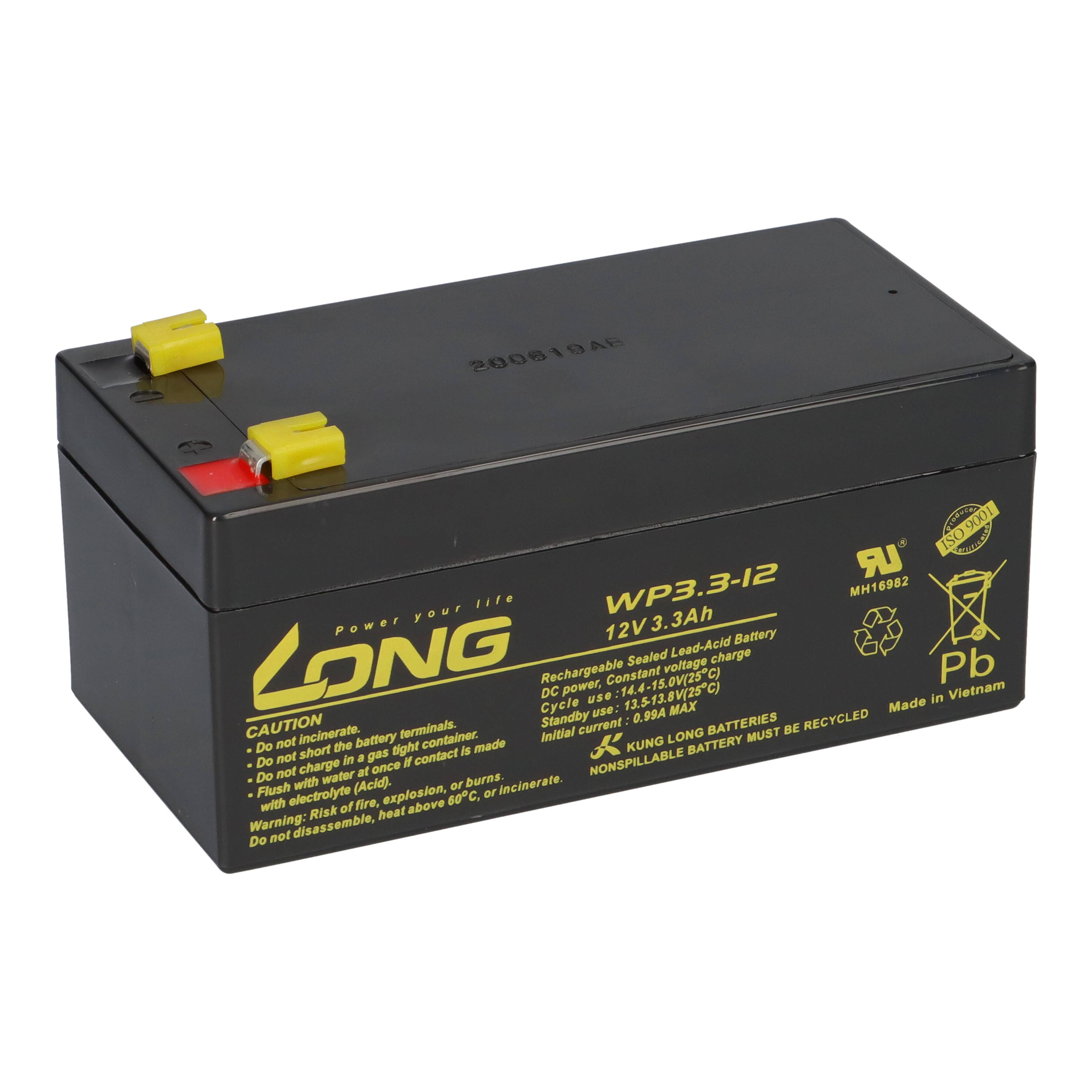 24V Akku-Satz 2x Kung Long WP3.3-12 12V 3,3Ah – passend für 24V 6EP4133-0GB00-0AY0 | VdS-Ausführung