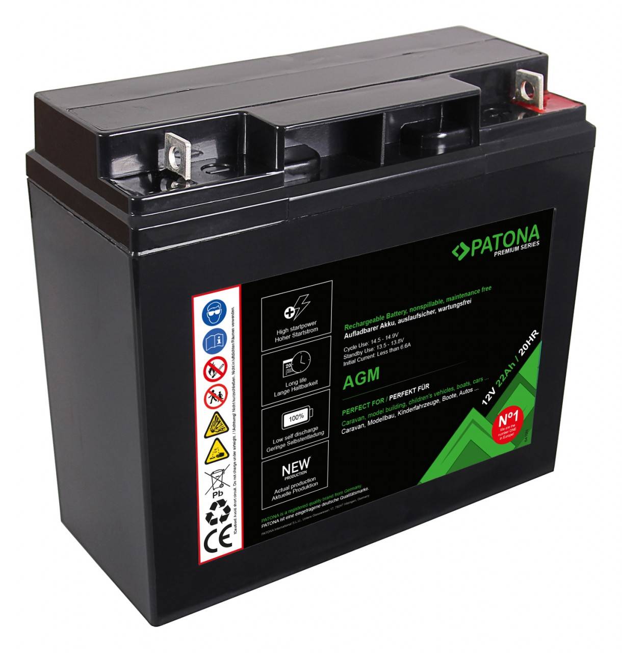PATONA Premium AGM Akku 12V 22Ah – passend für Solar, Caravan, Boot &amp; Notstrom