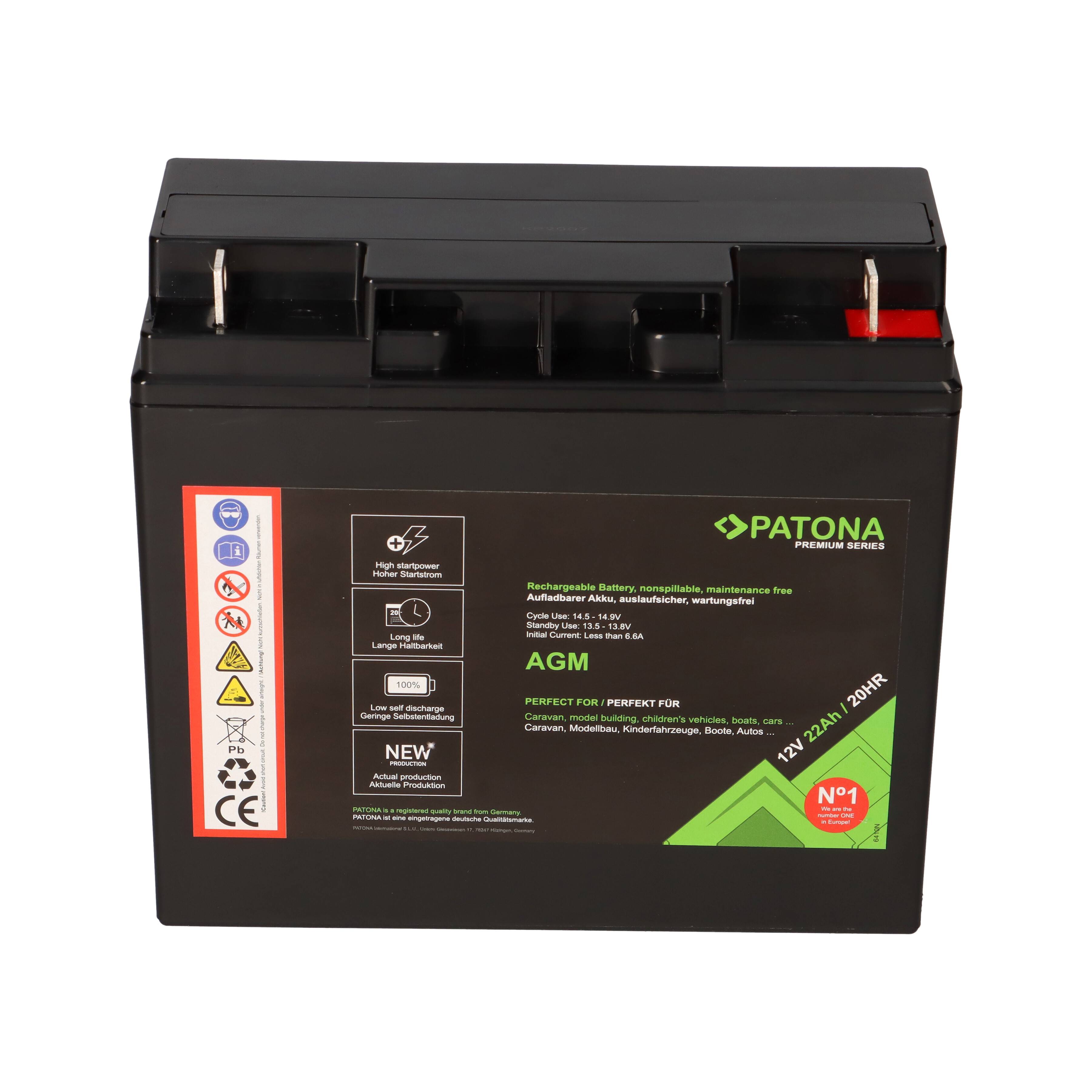 PATONA Premium AGM Akku 12V 22Ah – passend für Solar, Caravan, Boot &amp; Notstrom