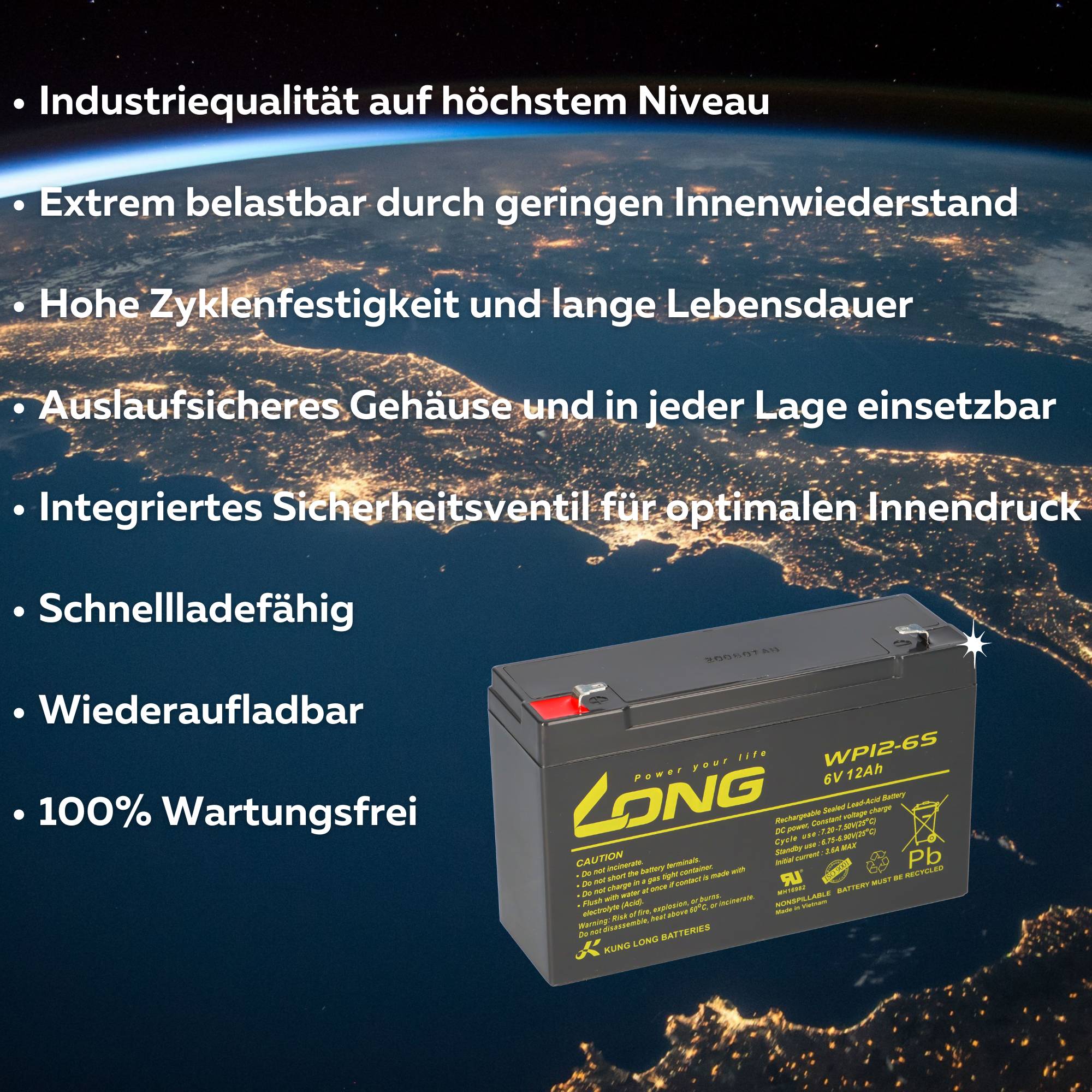 Bleiakku kompatibel Powerfit S306/12 S 6V 12Ah AGM Blei 10Ah